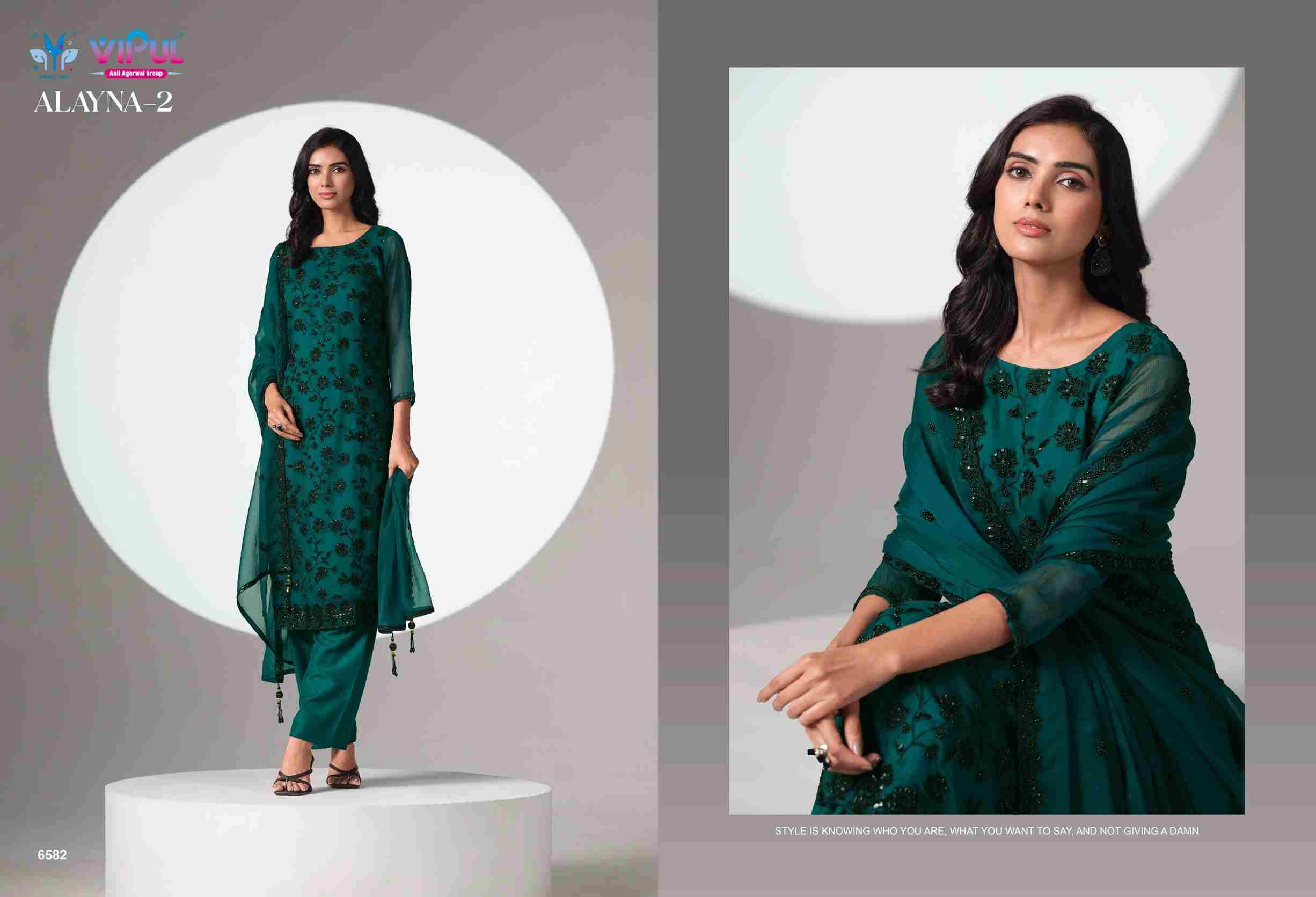 Alayna Vol-2 By Vipul Fashion 6581 To 6585 Series Designer Festive Suits Beautiful Fancy Stylish Colorful Party Wear & Occasional Wear Chiffon Dresses At Wholesale Price