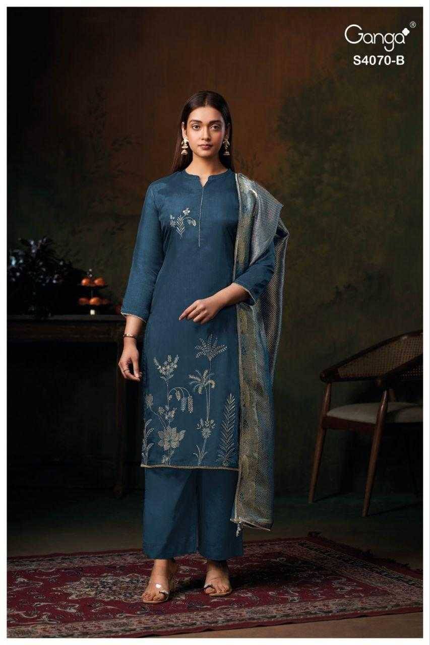 Daria-4070 By Ganga Fashion 4070-A To 4070-B Series Beautiful Festive Suits Stylish Colorful Fancy Casual Wear & Ethnic Wear Premium Bemberg Silk Print Dresses At Wholesale Price