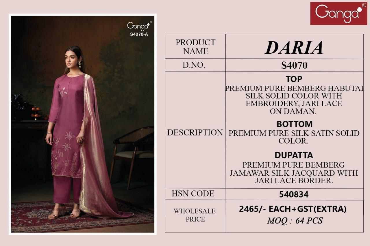 Daria-4070 By Ganga Fashion 4070-A To 4070-B Series Beautiful Festive Suits Stylish Colorful Fancy Casual Wear & Ethnic Wear Premium Bemberg Silk Print Dresses At Wholesale Price