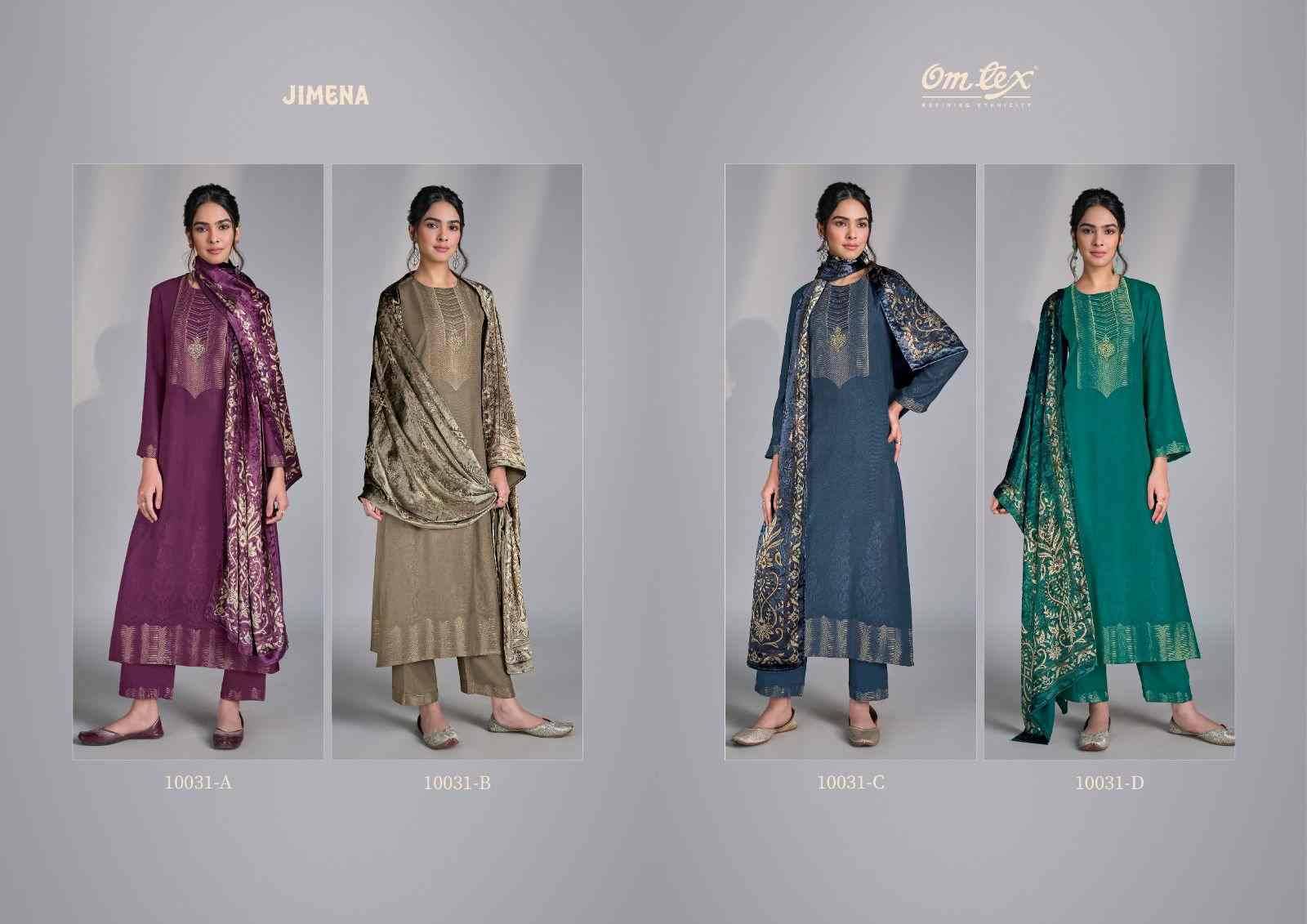 Jimena By Om Tex 10031-A To 10031-D Series Beautiful Festive Suits Colorful Stylish Fancy Casual Wear & Ethnic Wear Pure Pashmina Jacquard Dresses At Wholesale Price