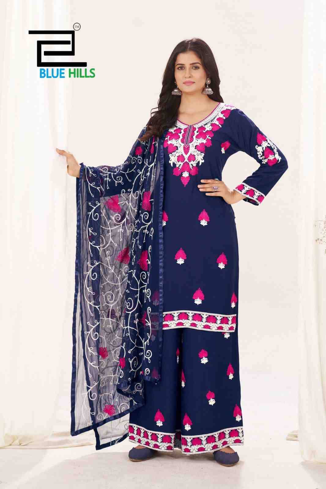 Pink Lotus By Blue Hills 1001 To 1004 Series Beautiful Suits Stylish Fancy Colorful Party Wear & Occasional Wear Rayon With Work Dresses At Wholesale Price