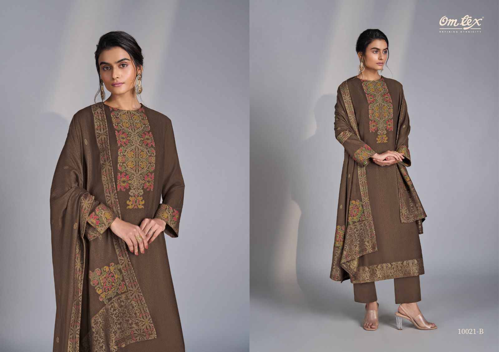 Antonella By Om Tex 10021-A To 10021-D Series Beautiful Festive Suits Colorful Stylish Fancy Casual Wear & Ethnic Wear Pure Pashmina Jacquard Dresses At Wholesale Price