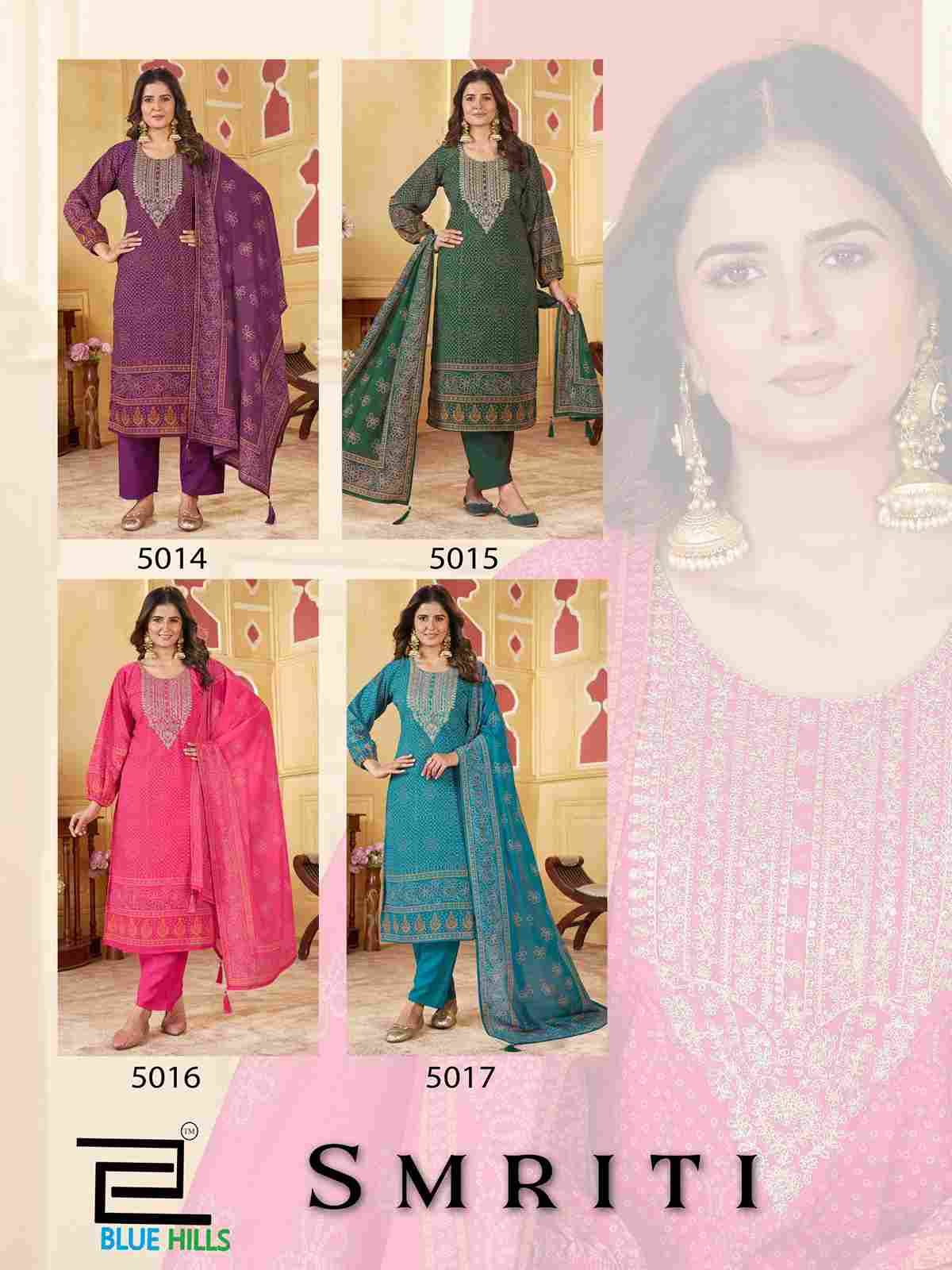 Smriti By Blue Hills 5014 To 5017 Series Beautiful Suits Stylish Fancy Colorful Party Wear & Occasional Wear Chiffon With Work Dresses At Wholesale Price