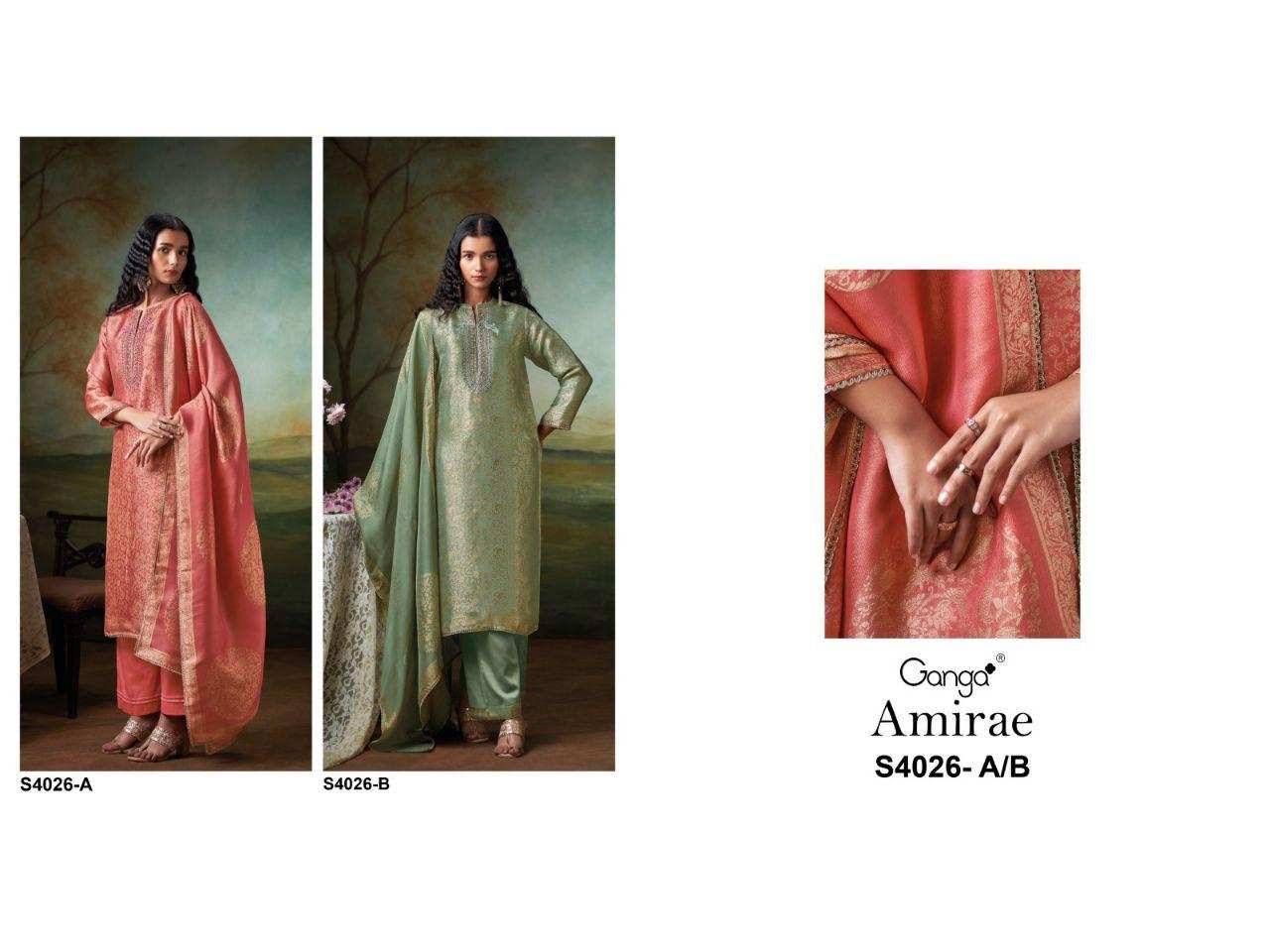 Amirae-4026 By Ganga Fashion 4026-A To 4026-B Series Beautiful Festive Suits Stylish Colorful Fancy Casual Wear & Ethnic Wear Premium Bemberg Silk Print Dresses At Wholesale Price