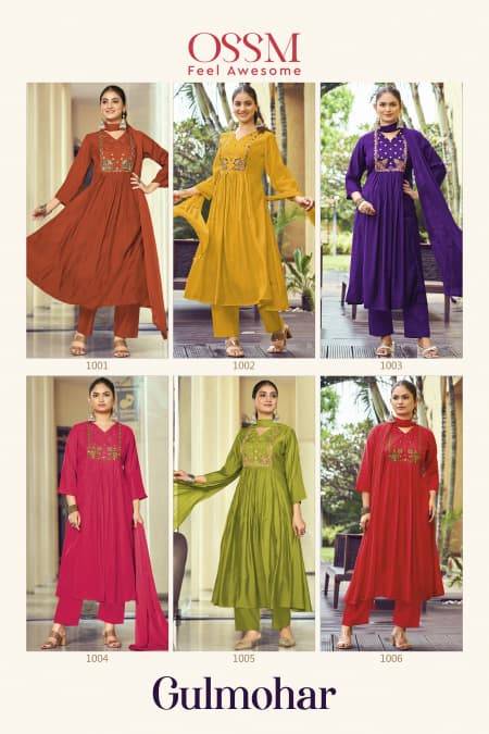 Gulmohar By Ossm 1001 To 1006 Series Designer Stylish Fancy Colorful Beautiful Party Wear & Ethnic Wear Collection Mal Chanderi Dresses At Wholesale Price
