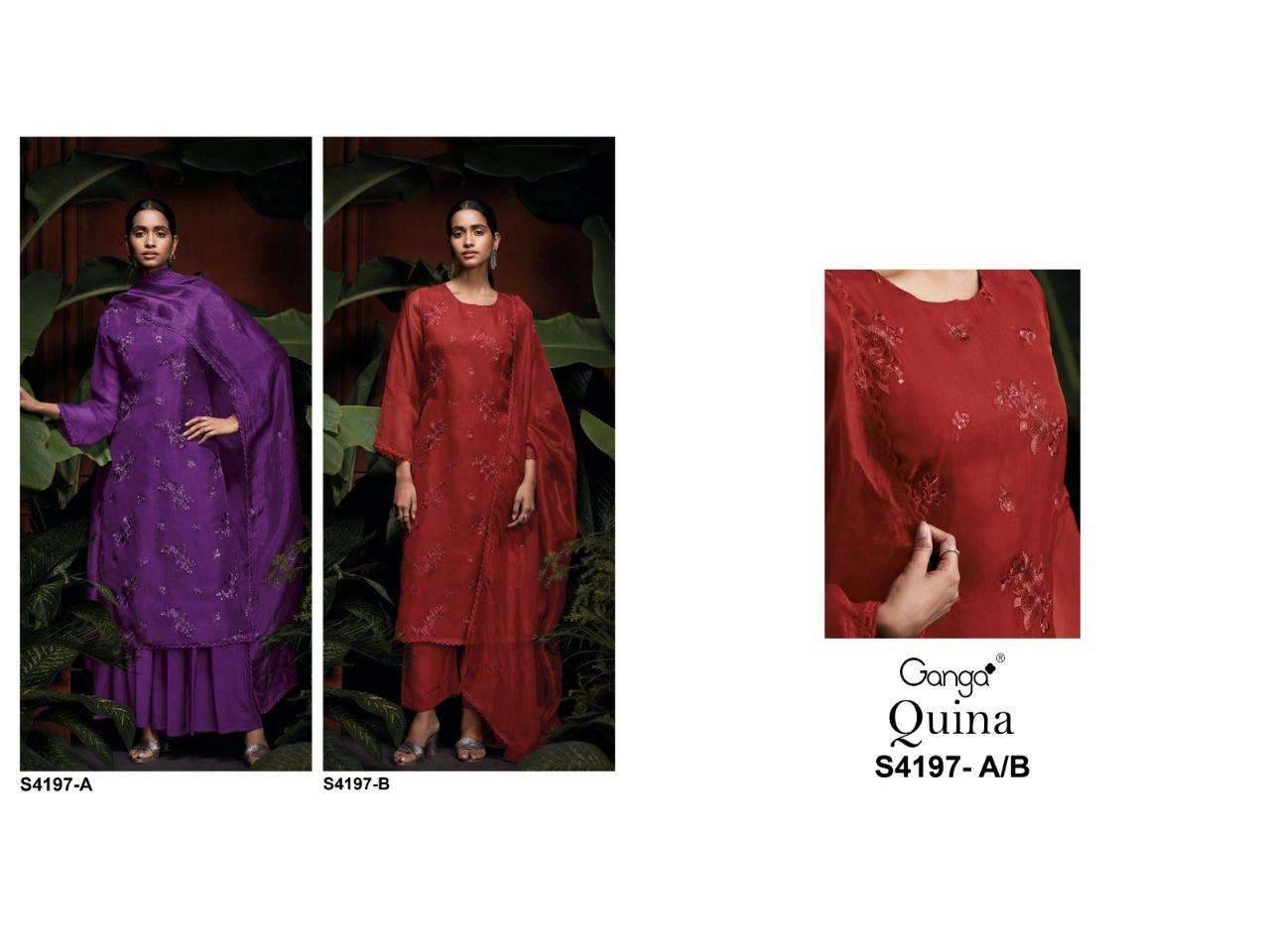 Quina-4197 By Ganga Fashion 4197-A To 4197-B Series Beautiful Festive Suits Stylish Colorful Fancy Casual Wear & Ethnic Wear Premium Bemberg Silk Print Dresses At Wholesale Price