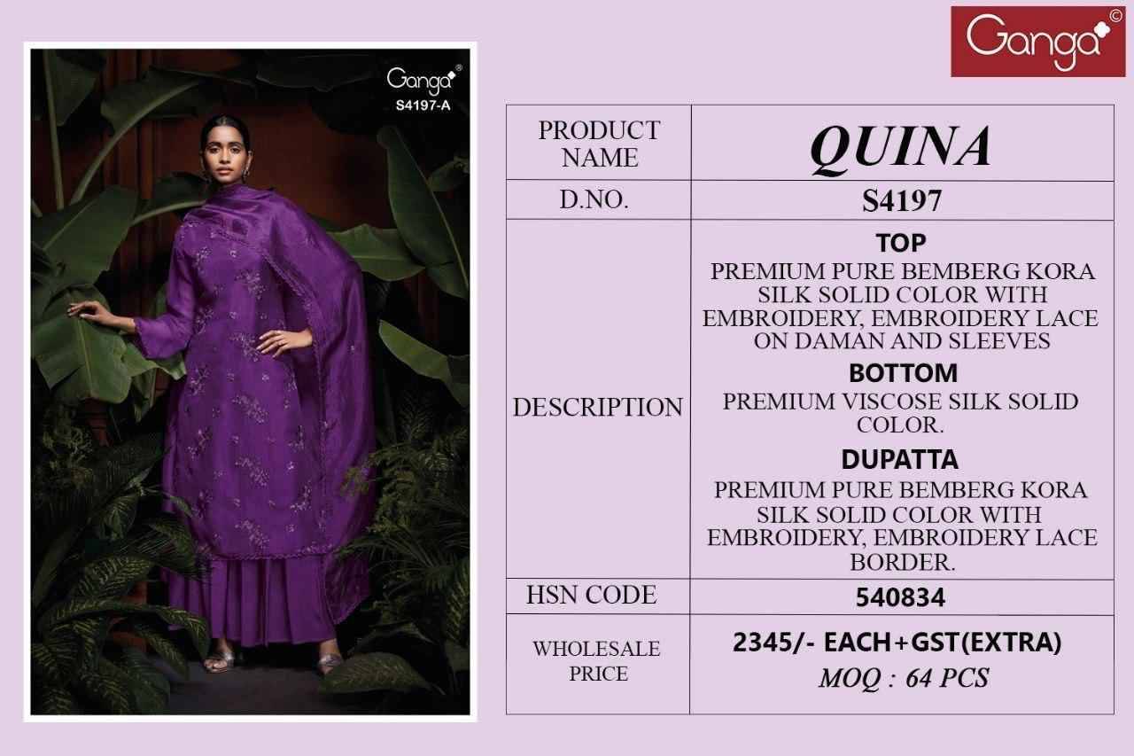 Quina-4197 By Ganga Fashion 4197-A To 4197-B Series Beautiful Festive Suits Stylish Colorful Fancy Casual Wear & Ethnic Wear Premium Bemberg Silk Print Dresses At Wholesale Price
