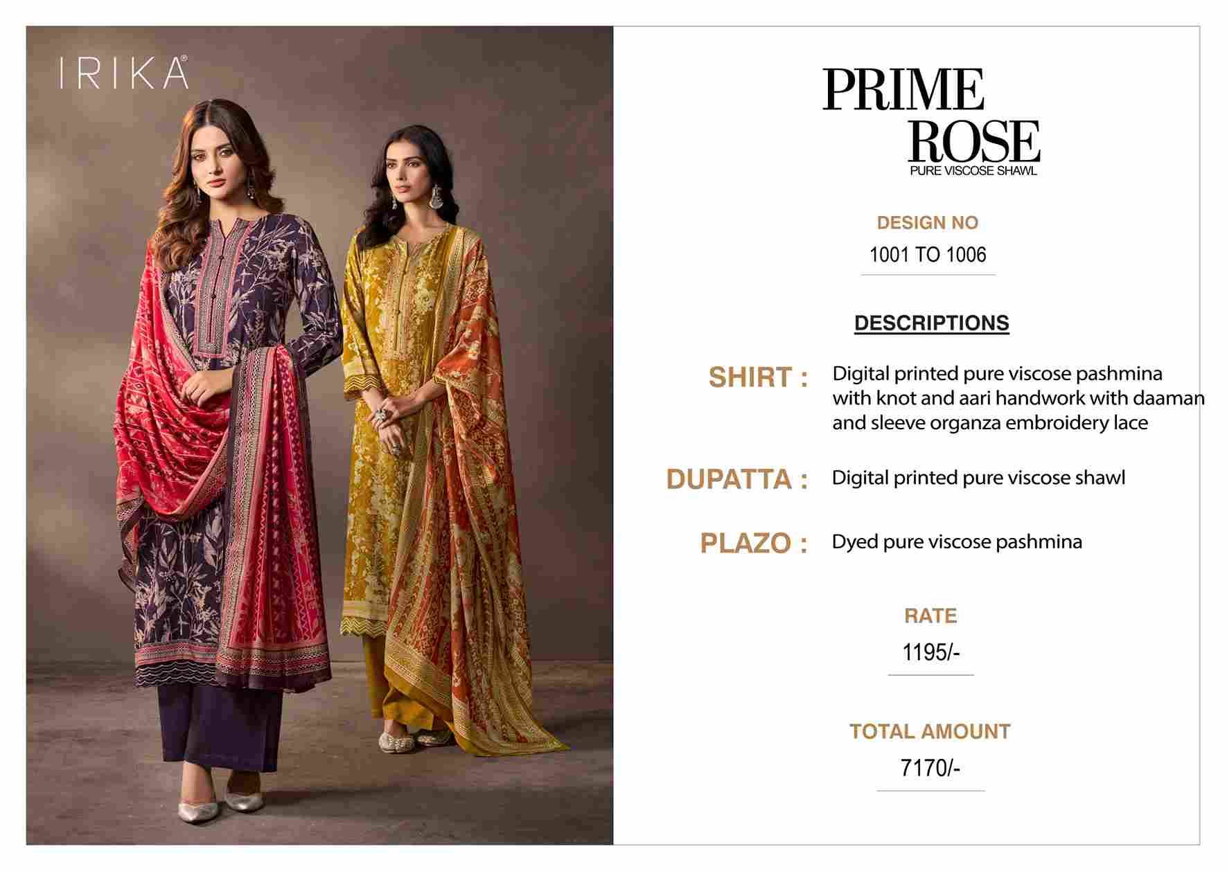 Prime Rose By Irika 1001 To 1006 Series Designer Stylish Fancy Colorful Beautiful Party Wear & Ethnic Wear Collection Viscose Pashmina Dresses At Wholesale Price