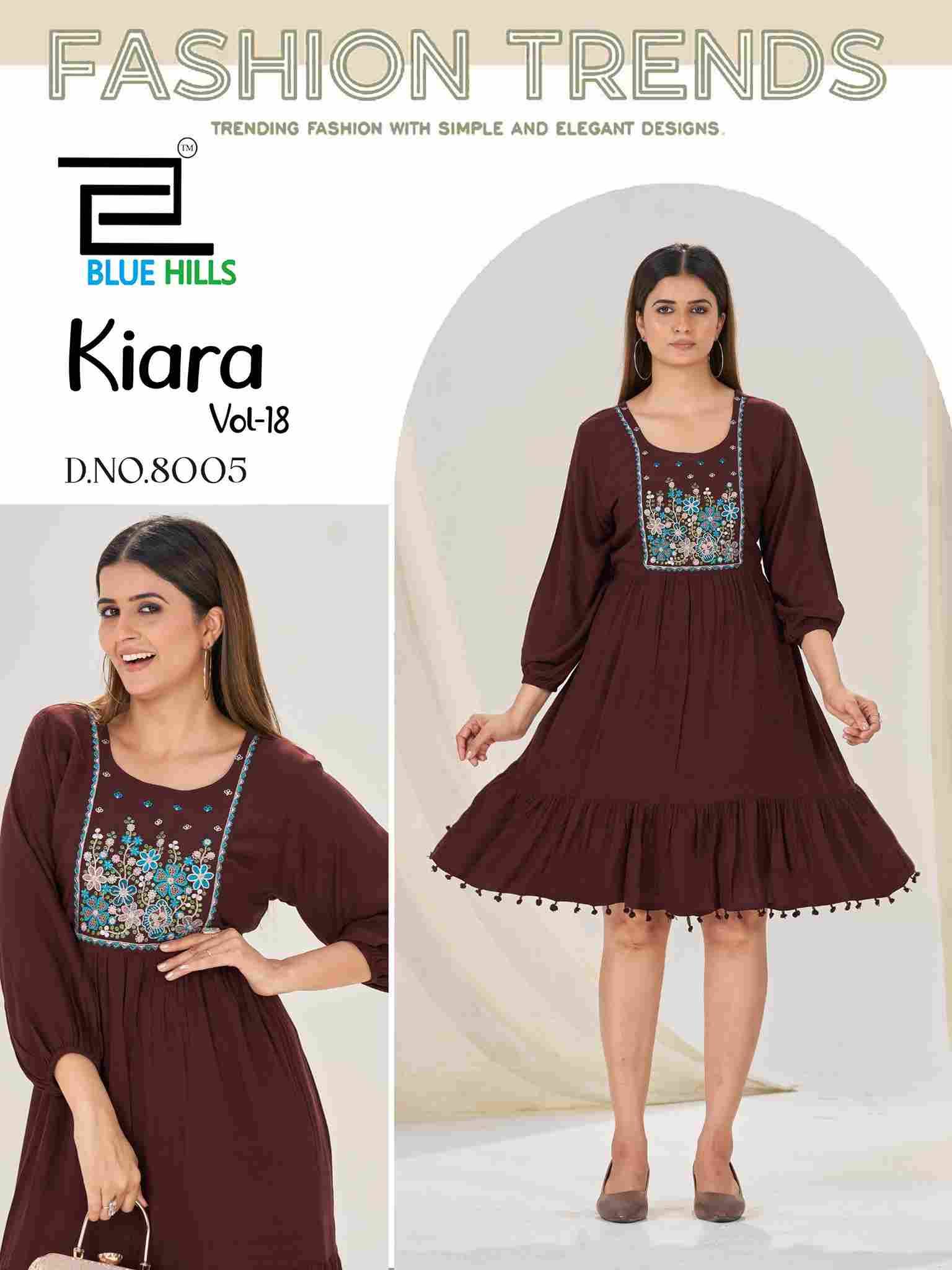 Kiara Vol-18 By Blue Hills 8001 To 8005 Series Designer Stylish Fancy Colorful Beautiful Party Wear & Ethnic Wear Collection Rayon With Work Kurtis At Wholesale Price