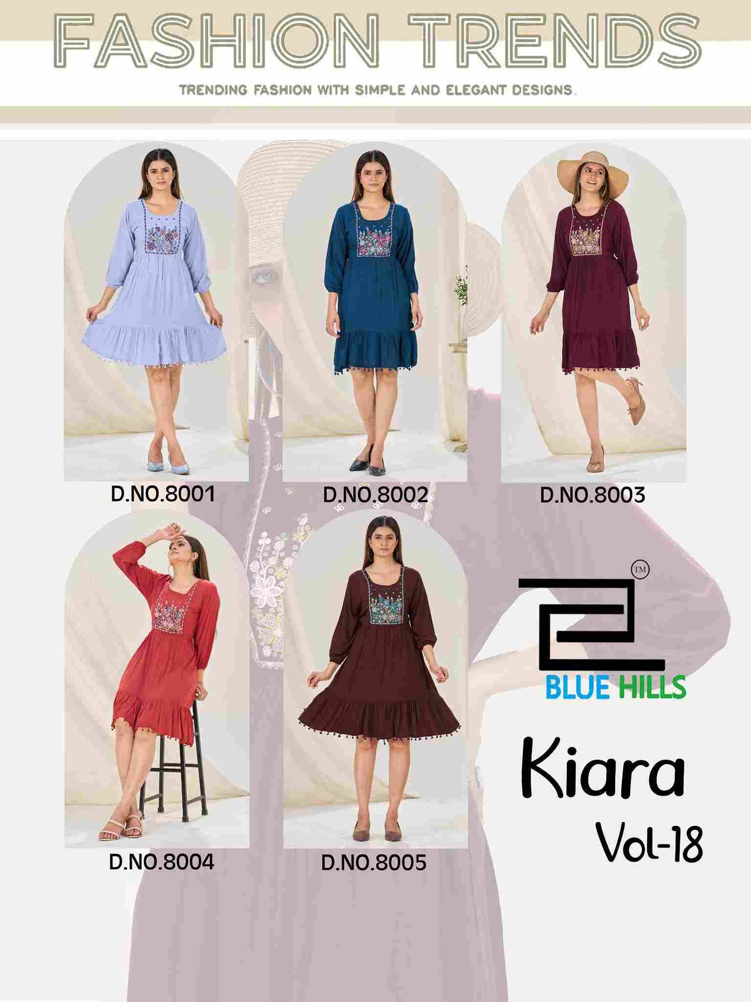 Kiara Vol-18 By Blue Hills 8001 To 8005 Series Designer Stylish Fancy Colorful Beautiful Party Wear & Ethnic Wear Collection Rayon With Work Kurtis At Wholesale Price