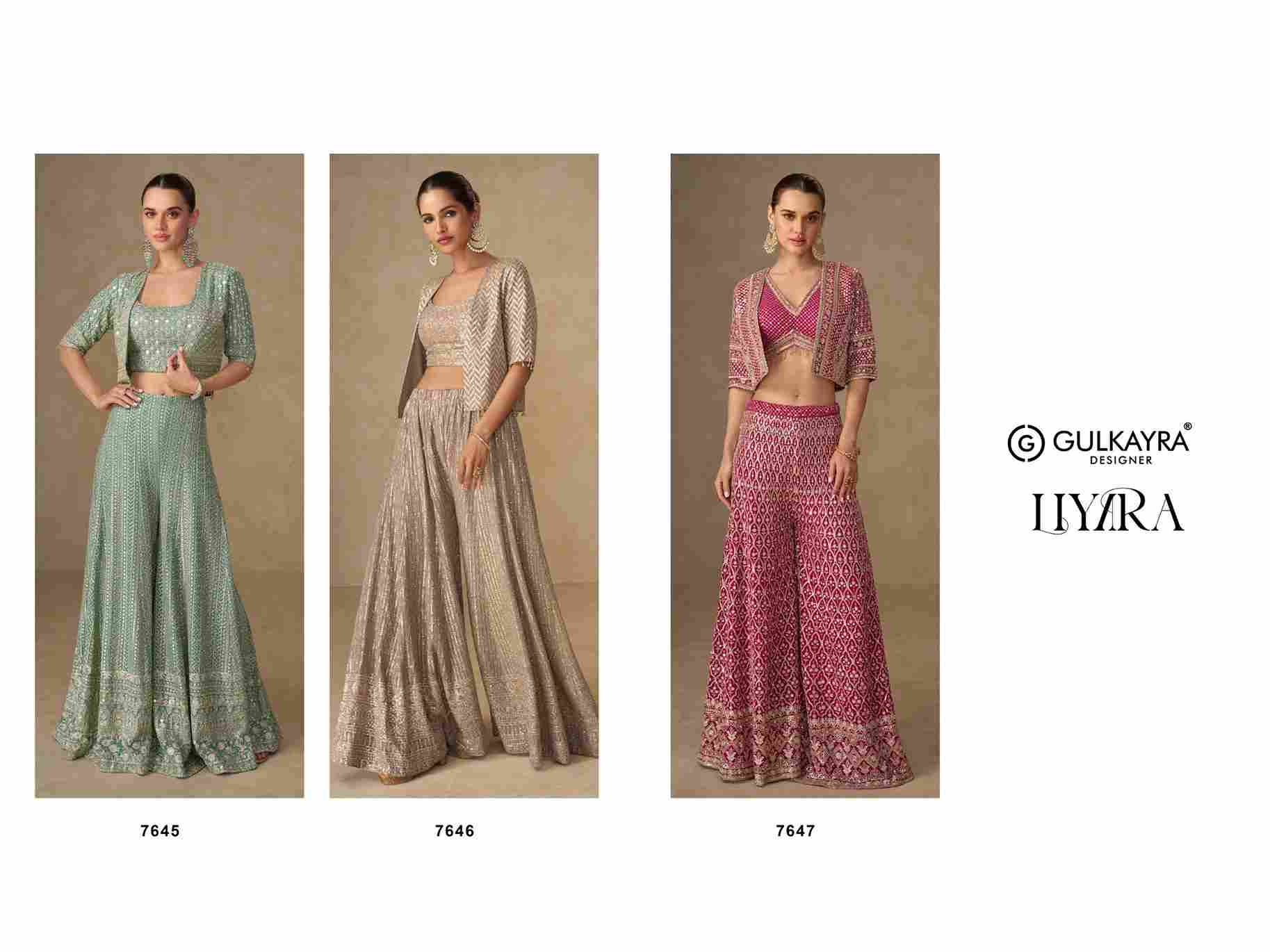 Liyara By Gulkayra Designer 7645 To 7647 Series Designer Stylish Fancy Colorful Beautiful Party Wear & Ethnic Wear Collection Georgette Tops With Bottom And Jacket At Wholesale Price