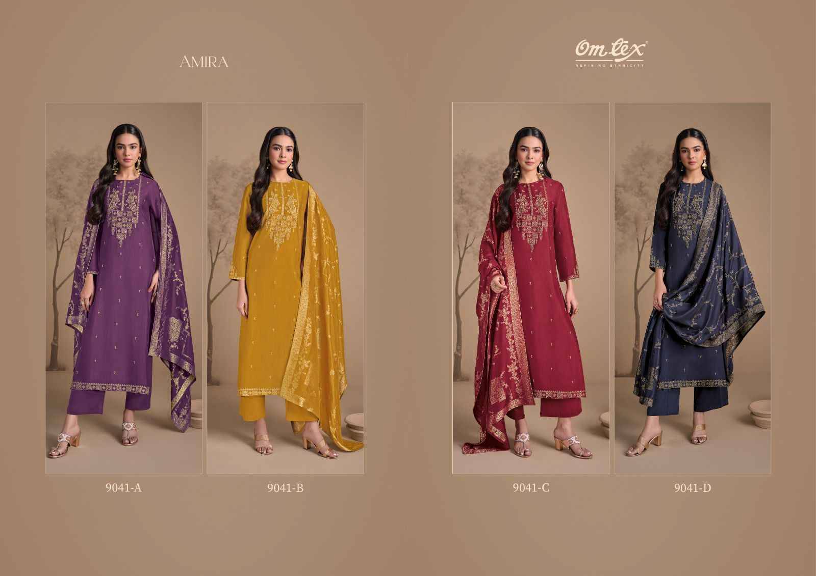 Amira By Om Tex 9041-A To 9041-D Series Beautiful Festive Suits Colorful Stylish Fancy Casual Wear & Ethnic Wear Rubina Silk Dresses At Wholesale Price