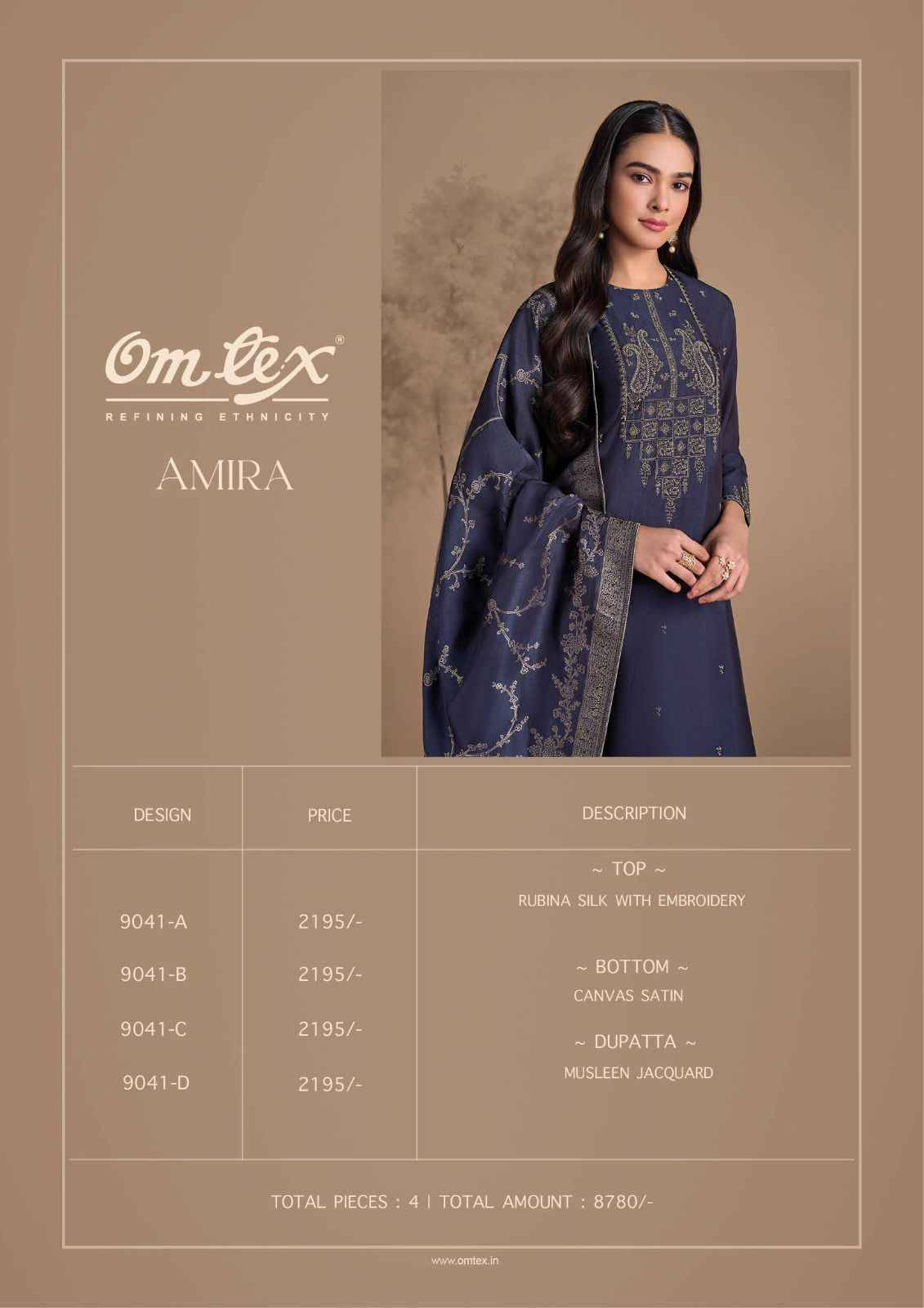 Amira By Om Tex 9041-A To 9041-D Series Beautiful Festive Suits Colorful Stylish Fancy Casual Wear & Ethnic Wear Rubina Silk Dresses At Wholesale Price