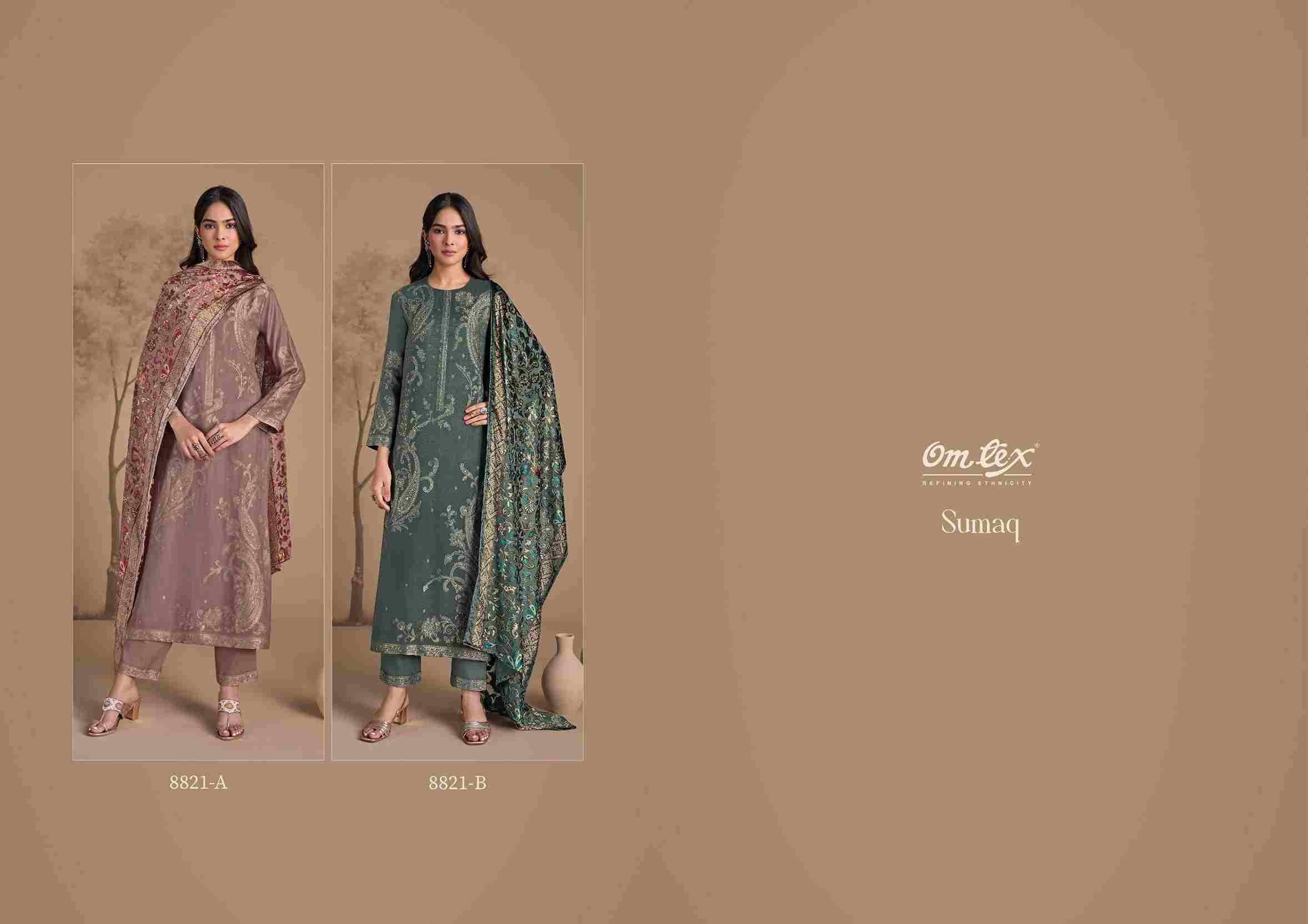Sumaq By Om Tex 8821-A To 8821-B Series Beautiful Festive Suits Colorful Stylish Fancy Casual Wear & Ethnic Wear Pure Pashmina Jacquard Dresses At Wholesale Price