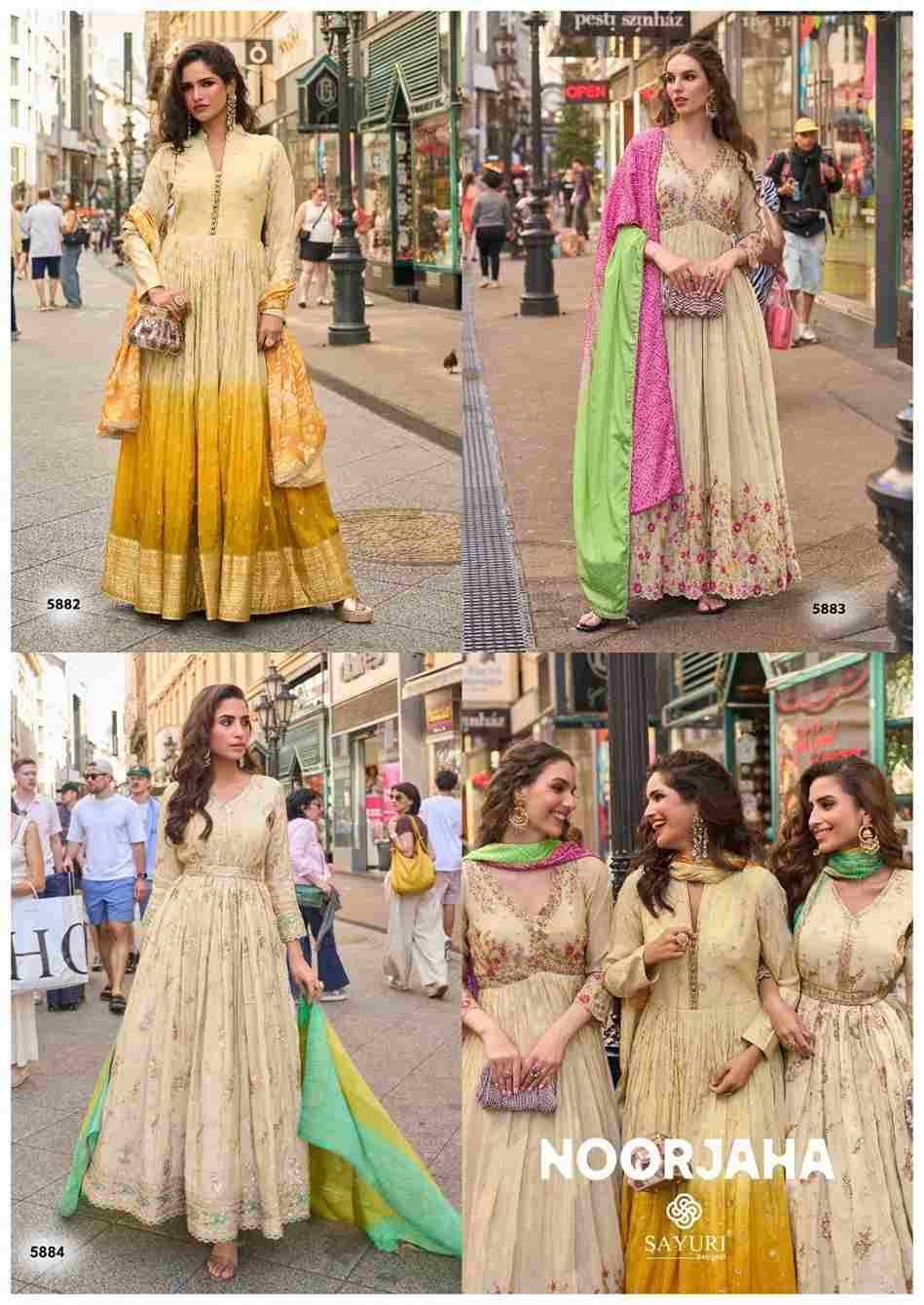 Noorjaha By Sayuri 5882 To 5884 Series Designer Stylish Fancy Colorful Beautiful Party Wear & Ethnic Wear Collection Premium Silk Gown With Dupatta At Wholesale Price
