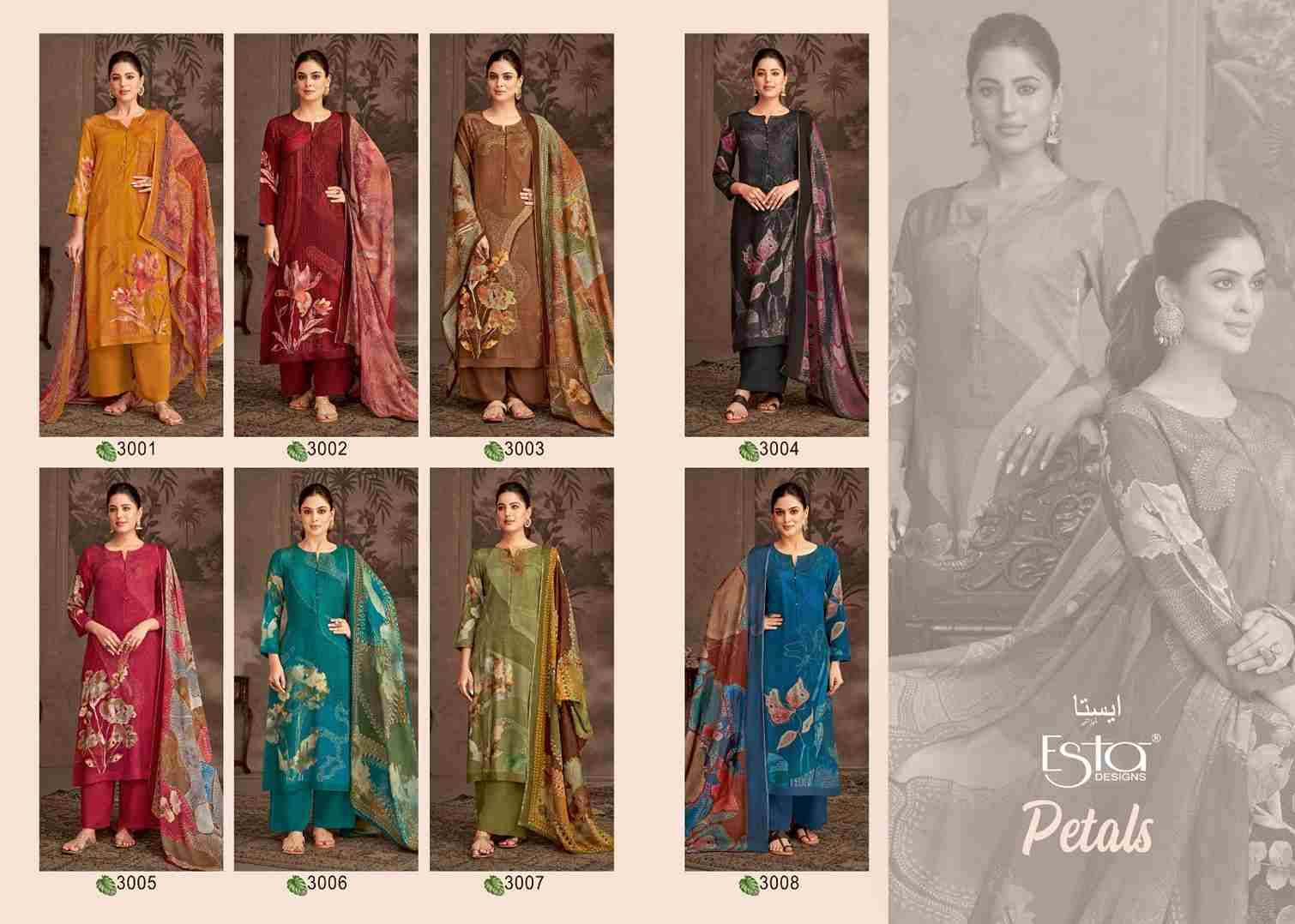 Petals By Esta Designs 3001 To 3008 Series Beautiful Festive Suits Colorful Stylish Fancy Casual Wear & Ethnic Wear Pure Pashmina Dresses At Wholesale Price