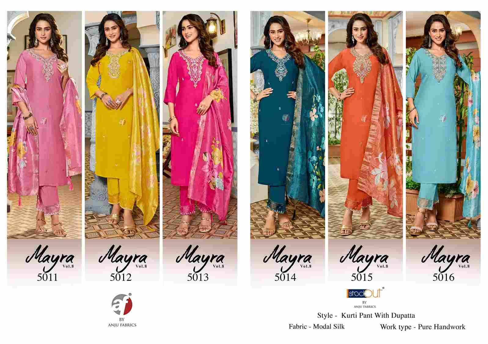 Mayra Vol-8 By Anju Fabrics 5011 To 5016 Series Festive Suits Collection Beautiful Stylish Fancy Colorful Party Wear & Occasional Wear Modal Silk Dresses At Wholesale Price