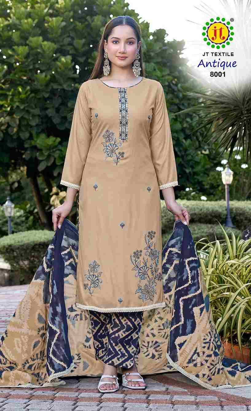 Antique Vol-8 By JT 8001 To 8005 Series Beautiful Festive Suits Colorful Stylish Fancy Casual Wear & Ethnic Wear Rayon Dresses At Wholesale Price