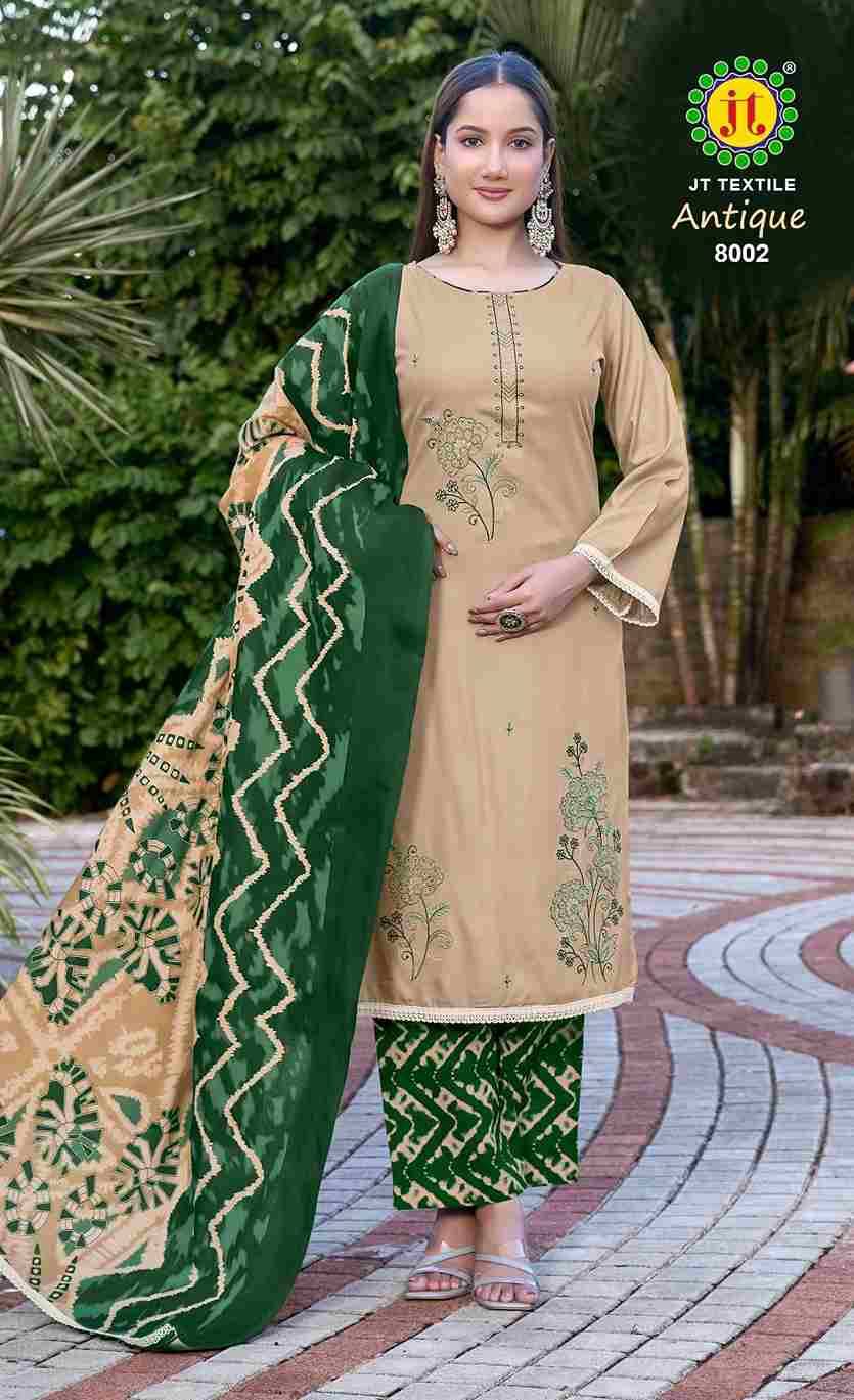 Antique Vol-8 By JT 8001 To 8005 Series Beautiful Festive Suits Colorful Stylish Fancy Casual Wear & Ethnic Wear Rayon Dresses At Wholesale Price