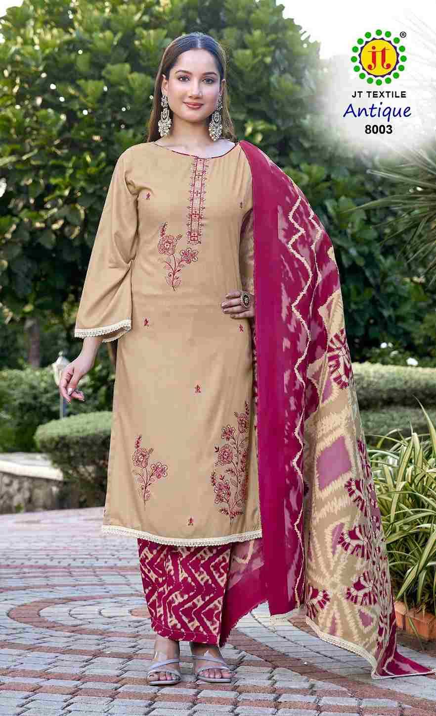 Antique Vol-8 By JT 8001 To 8005 Series Beautiful Festive Suits Colorful Stylish Fancy Casual Wear & Ethnic Wear Rayon Dresses At Wholesale Price