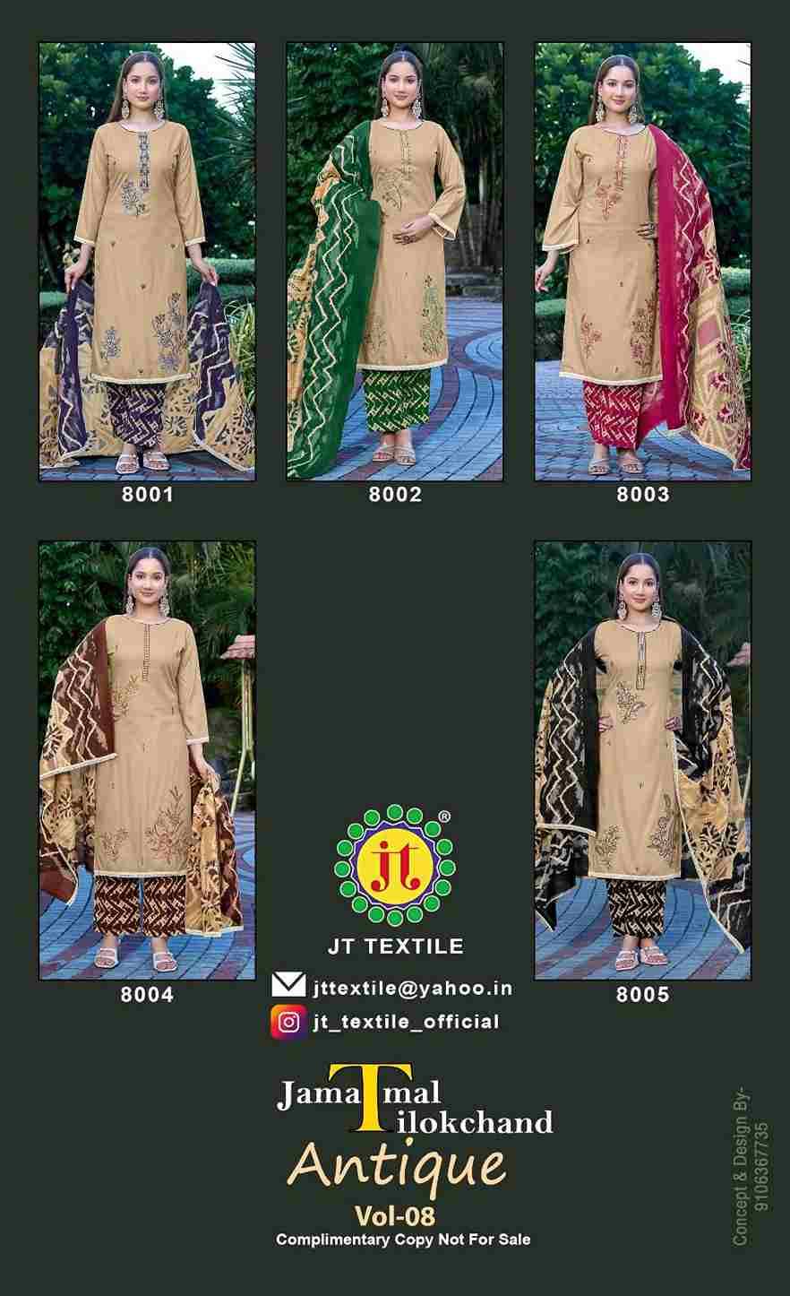Antique Vol-8 By JT 8001 To 8005 Series Beautiful Festive Suits Colorful Stylish Fancy Casual Wear & Ethnic Wear Rayon Dresses At Wholesale Price