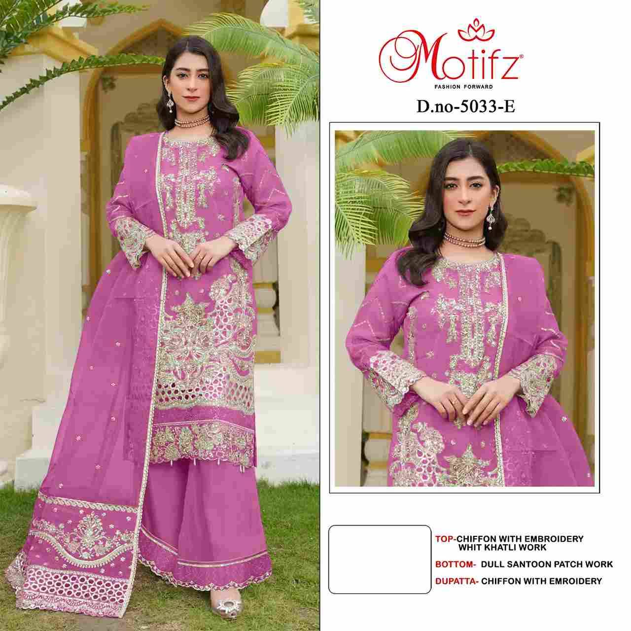 Motifz Hit Design 5033 Colours Vol-2 By Motifz 5033-E To 5033-H Series Beautiful Pakistani Suits Colorful Stylish Fancy Casual Wear & Ethnic Wear Chiffon Dresses At Wholesale Price