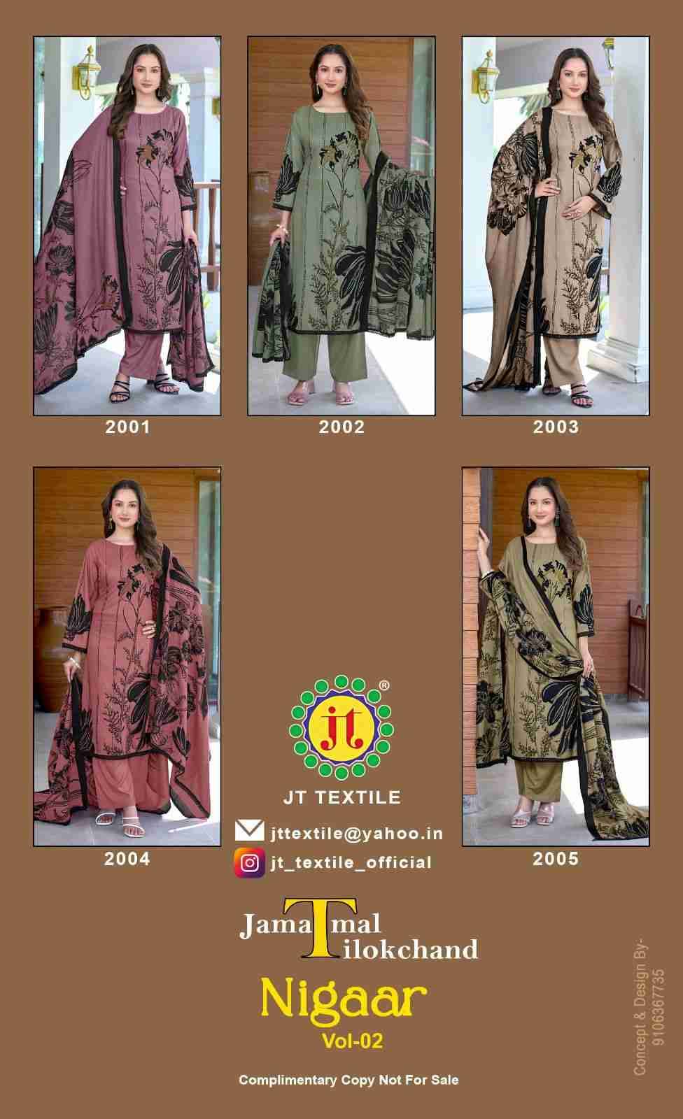 Nigaar Vol-2 By JT 2001 To 2005 Series Beautiful Festive Suits Colorful Stylish Fancy Casual Wear & Ethnic Wear Rayon Dresses At Wholesale Price