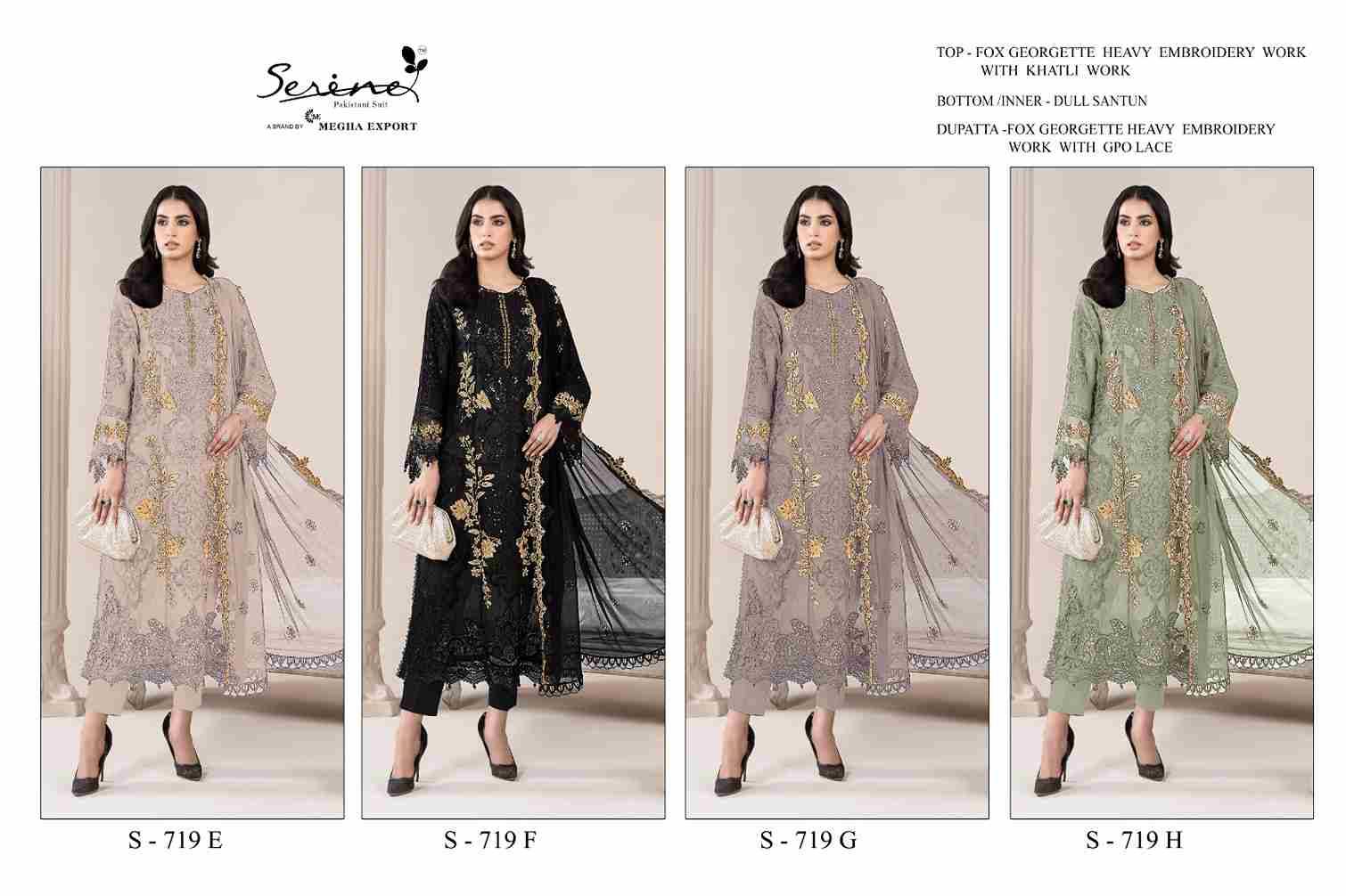 Serene Hit Design S-719 Colours Vol-2 By Serene S-719-E To S-719-H Series Designer Pakistani Suits Beautiful Fancy Colorful Stylish Party Wear & Occasional Wear Faux Georgette Embroidered Dresses At Wholesale Price