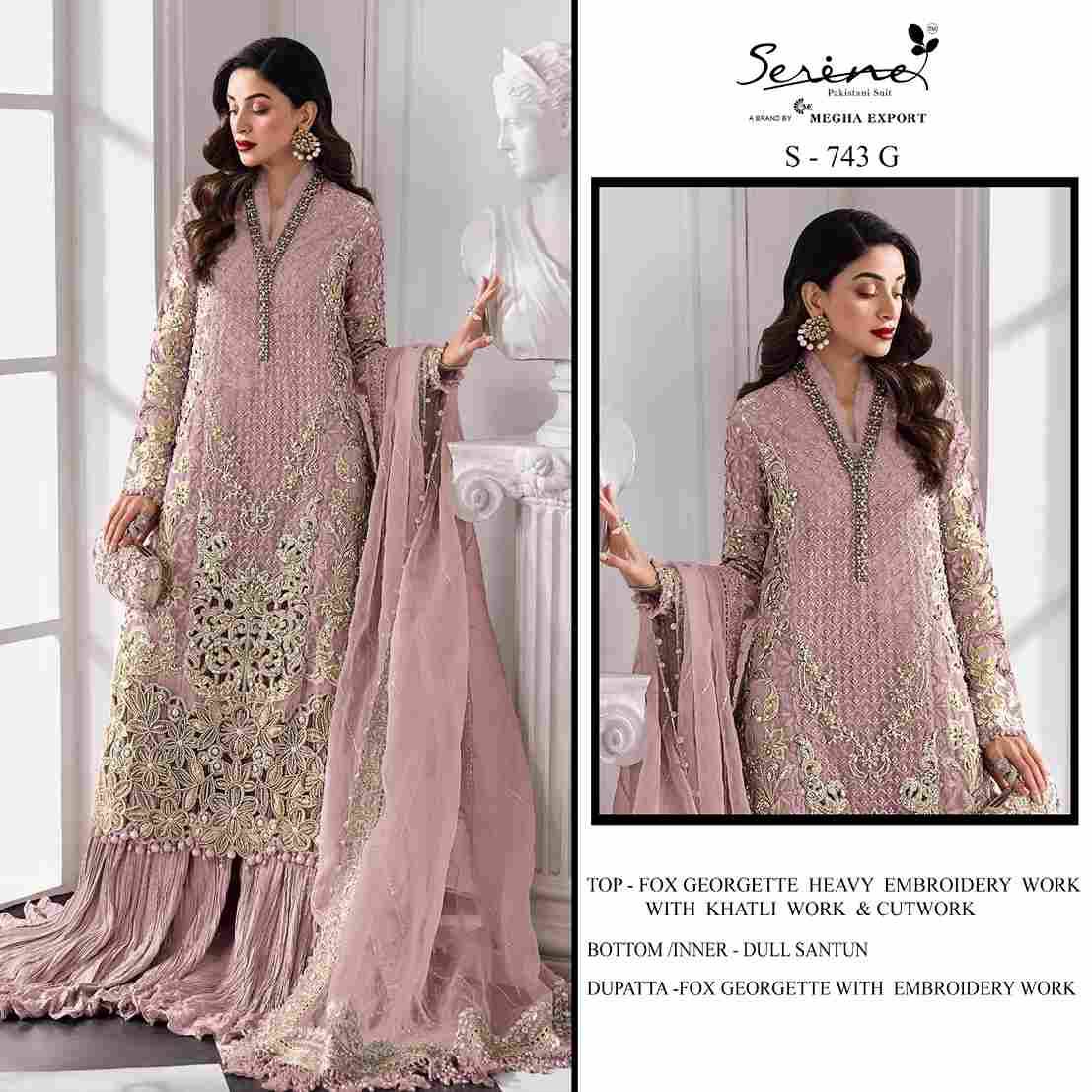 Serene Hit Design S-743 Colours Vol-2 By Serene S-743-E To S-743-H Series Designer Pakistani Suits Beautiful Fancy Colorful Stylish Party Wear & Occasional Wear Faux Georgette Embroidered Dresses At Wholesale Price
