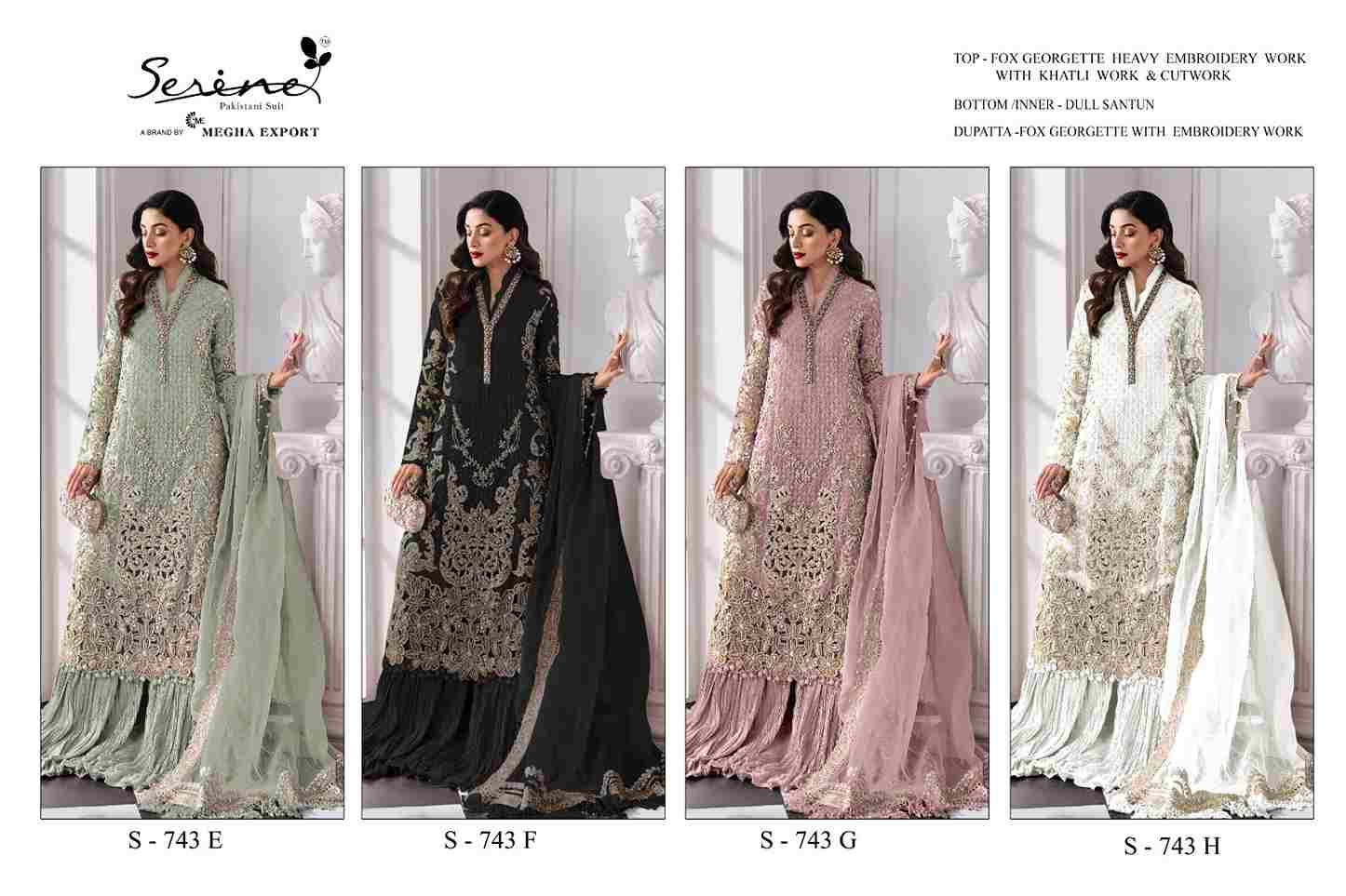 Serene Hit Design S-743 Colours Vol-2 By Serene S-743-E To S-743-H Series Designer Pakistani Suits Beautiful Fancy Colorful Stylish Party Wear & Occasional Wear Faux Georgette Embroidered Dresses At Wholesale Price