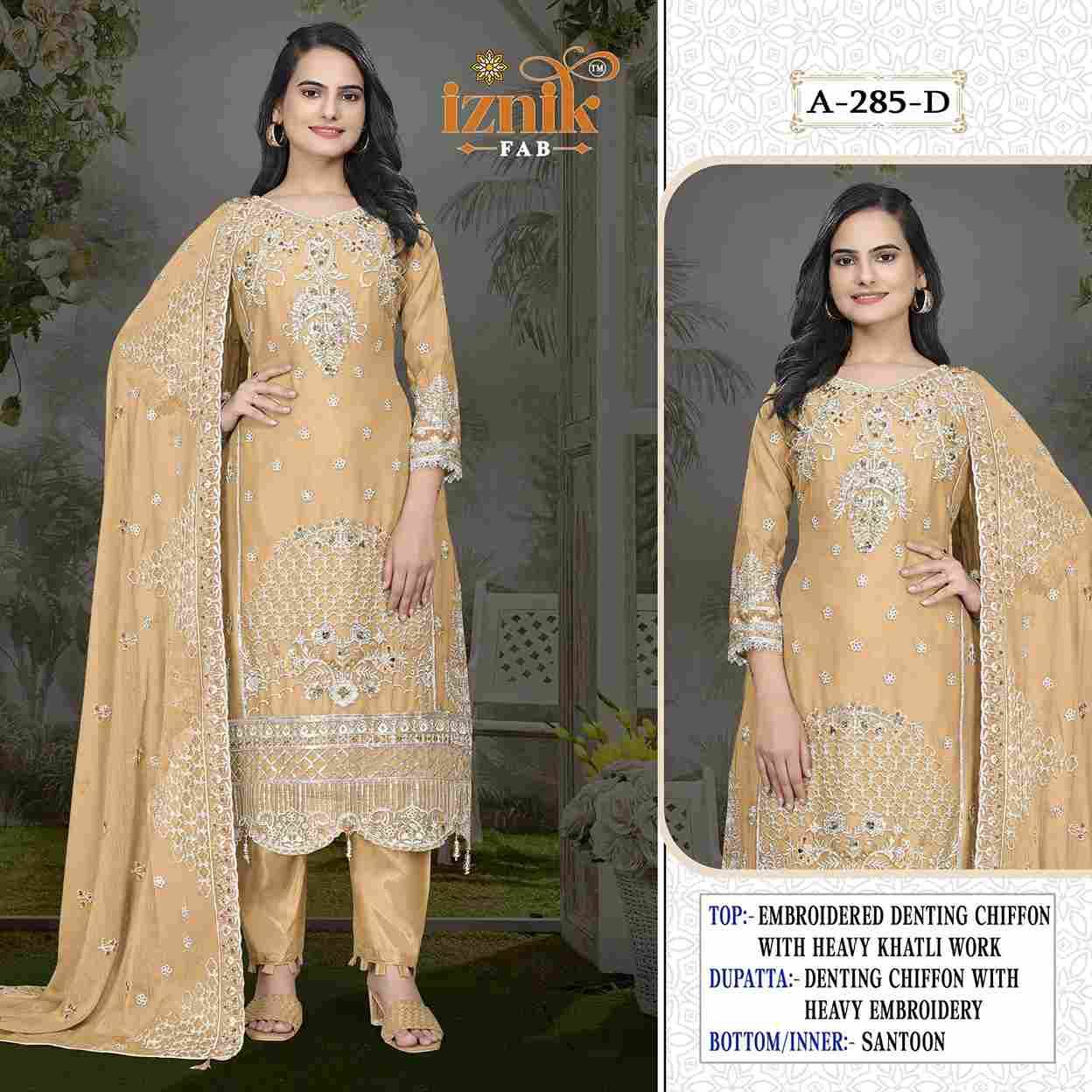 Iznik 285 Colours By Iznik Fab 285-A To 285-D Series Designer Pakistani Suits Beautiful Stylish Fancy Colorful Party Wear & Occasional Wear Chiffon With Embroidery Dresses At Wholesale Price
