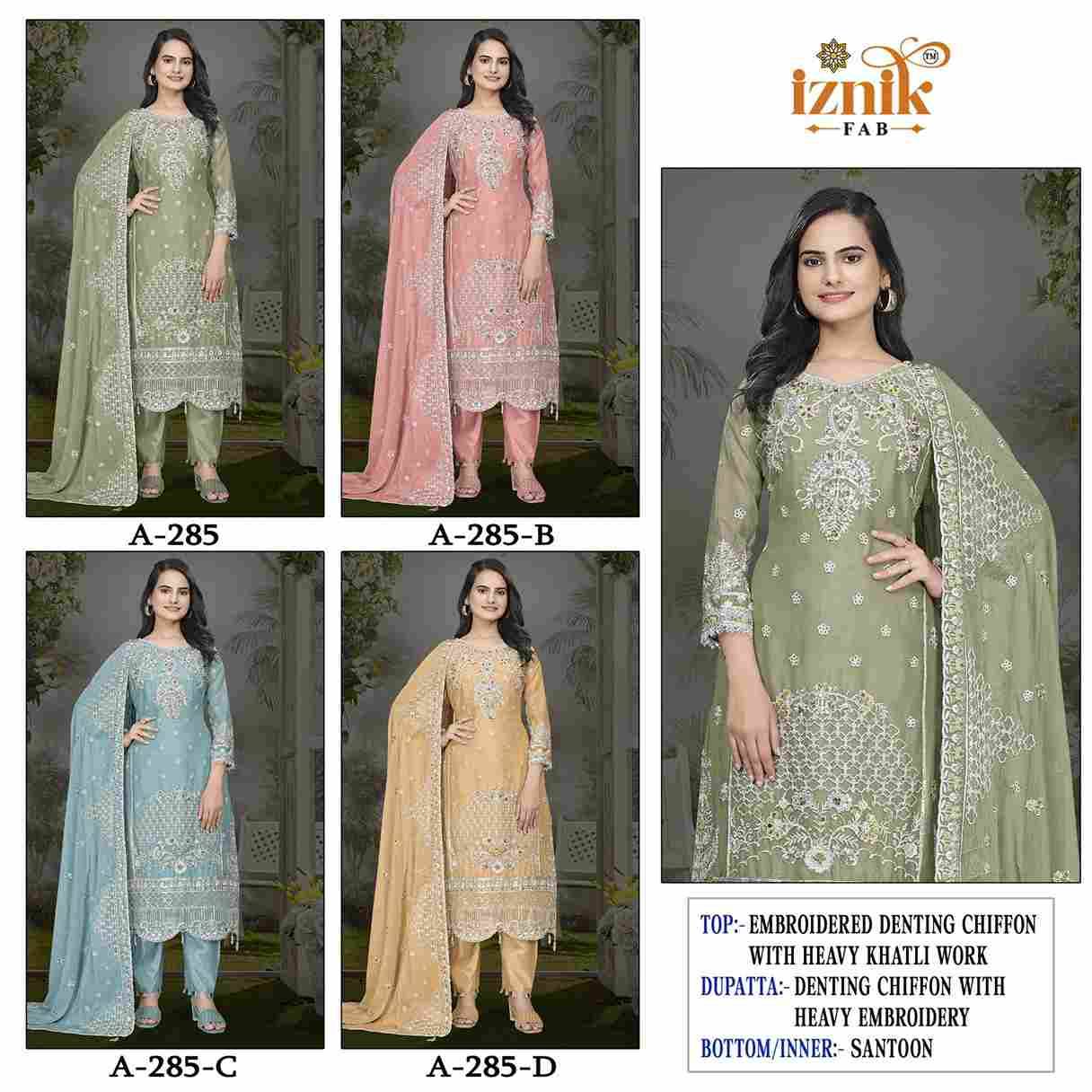 Iznik 285 Colours By Iznik Fab 285-A To 285-D Series Designer Pakistani Suits Beautiful Stylish Fancy Colorful Party Wear & Occasional Wear Chiffon With Embroidery Dresses At Wholesale Price
