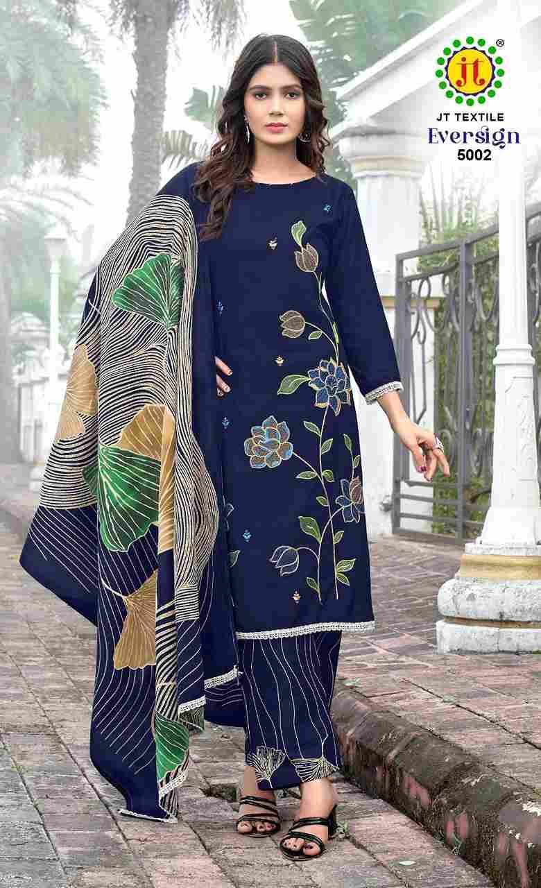 Eversign Vol-5 By JT 5001 To 5005 Series Beautiful Festive Suits Colorful Stylish Fancy Casual Wear & Ethnic Wear Rayon Dresses At Wholesale Price