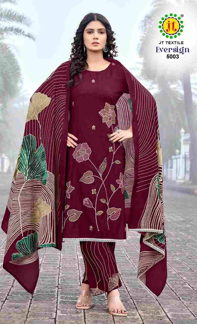 Eversign Vol-5 By JT 5001 To 5005 Series Beautiful Festive Suits Colorful Stylish Fancy Casual Wear & Ethnic Wear Rayon Dresses At Wholesale Price