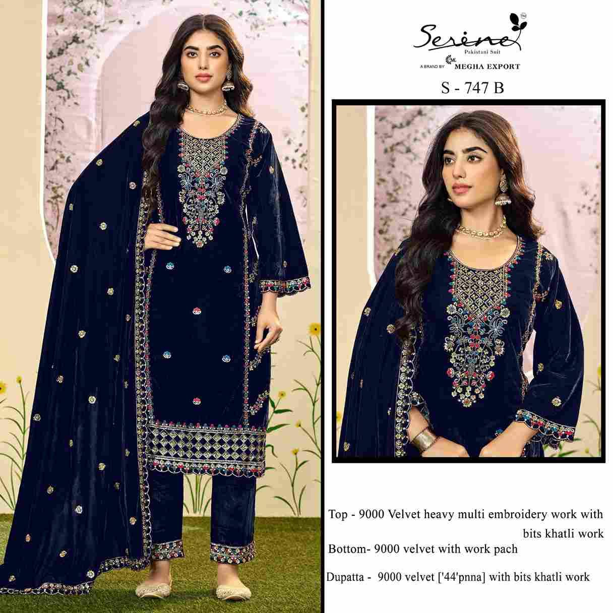 Serene Hit Design S-747 Colours By Serene S-747-A To S-747-D Series Designer Pakistani Suits Beautiful Fancy Colorful Stylish Party Wear & Occasional Wear Velvet Embroidered Dresses At Wholesale Price