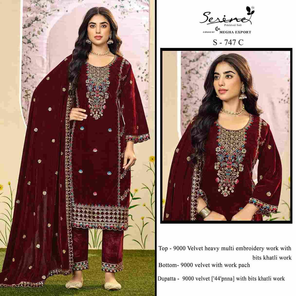 Serene Hit Design S-747 Colours By Serene S-747-A To S-747-D Series Designer Pakistani Suits Beautiful Fancy Colorful Stylish Party Wear & Occasional Wear Velvet Embroidered Dresses At Wholesale Price