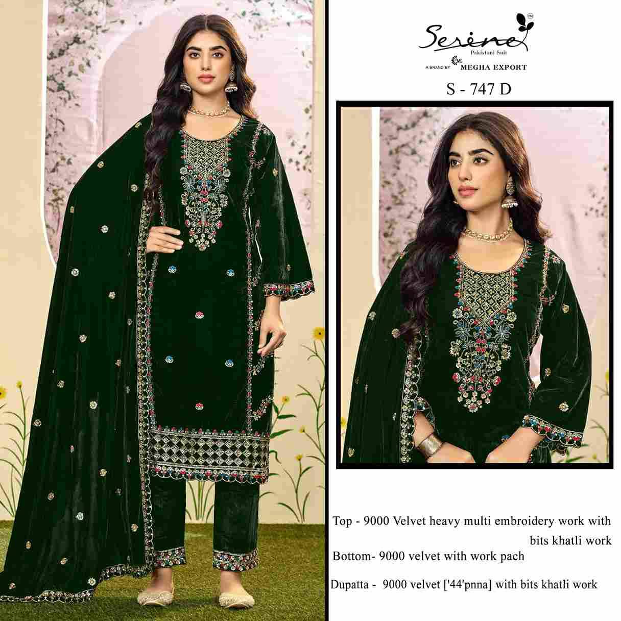 Serene Hit Design S-747 Colours By Serene S-747-A To S-747-D Series Designer Pakistani Suits Beautiful Fancy Colorful Stylish Party Wear & Occasional Wear Velvet Embroidered Dresses At Wholesale Price
