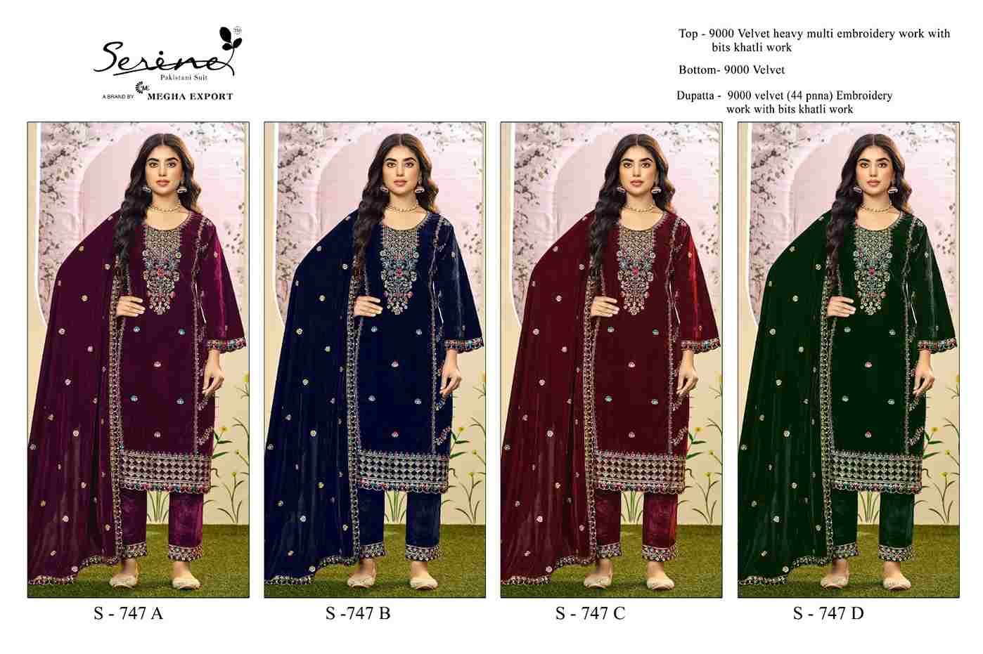 Serene Hit Design S-747 Colours By Serene S-747-A To S-747-D Series Designer Pakistani Suits Beautiful Fancy Colorful Stylish Party Wear & Occasional Wear Velvet Embroidered Dresses At Wholesale Price