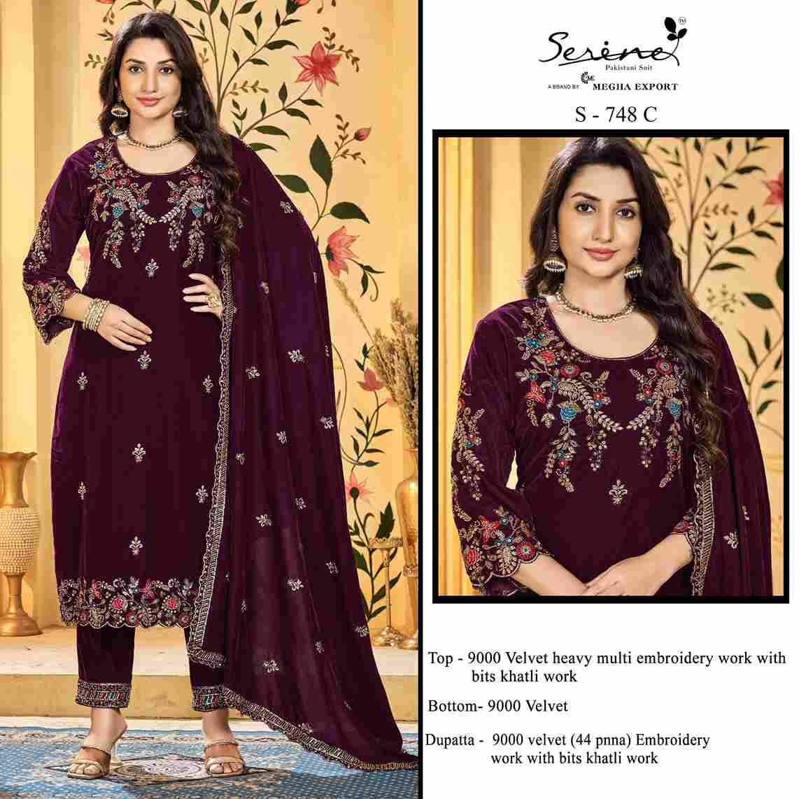 Serene Hit Design S-748 Colours By Serene S-748-A To S-748-D Series Designer Pakistani Suits Beautiful Fancy Colorful Stylish Party Wear & Occasional Wear Velvet Embroidered Dresses At Wholesale Price