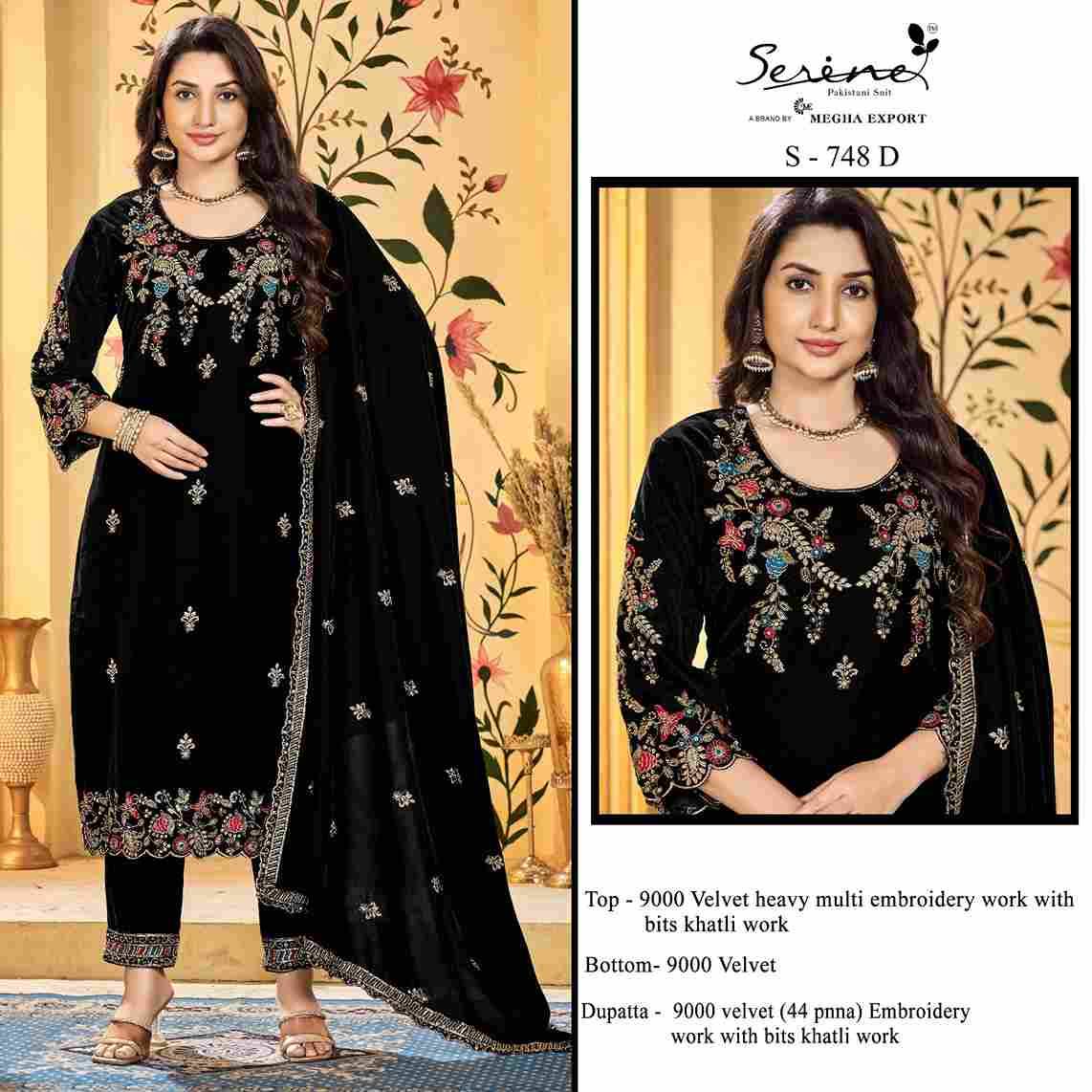 Serene Hit Design S-748 Colours By Serene S-748-A To S-748-D Series Designer Pakistani Suits Beautiful Fancy Colorful Stylish Party Wear & Occasional Wear Velvet Embroidered Dresses At Wholesale Price