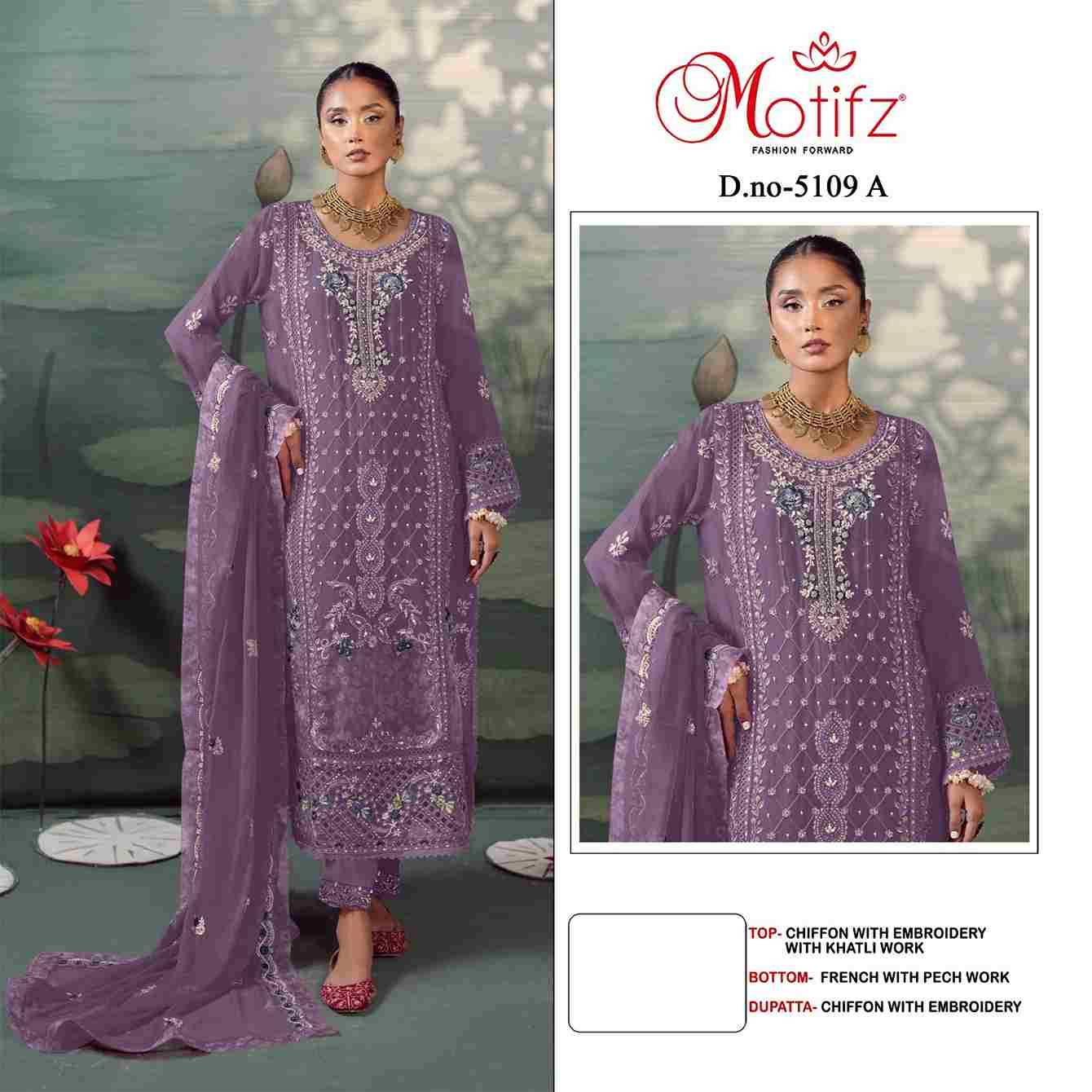 Motifz Hit Design 5109 Colours By Motifz 5109-A To 5109-D Series Beautiful Pakistani Suits Colorful Stylish Fancy Casual Wear & Ethnic Wear Chiffon Dresses At Wholesale Price