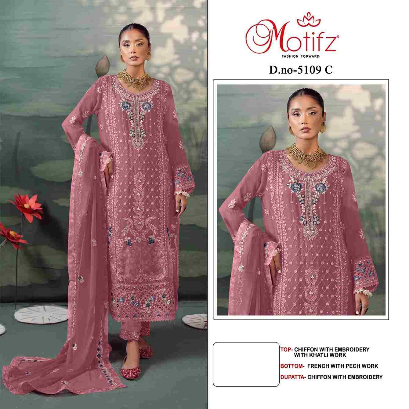 Motifz Hit Design 5109 Colours By Motifz 5109-A To 5109-D Series Beautiful Pakistani Suits Colorful Stylish Fancy Casual Wear & Ethnic Wear Chiffon Dresses At Wholesale Price
