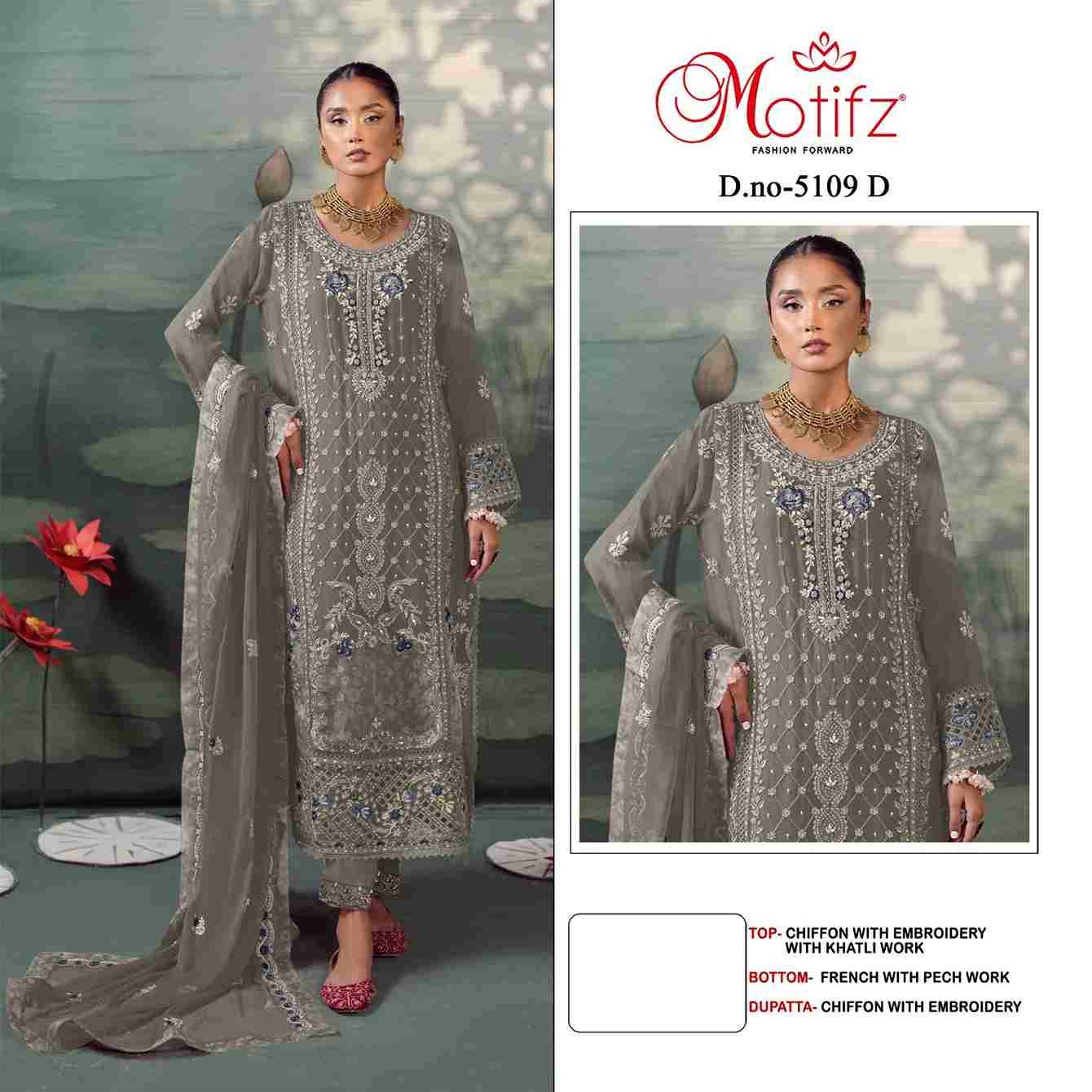 Motifz Hit Design 5109 Colours By Motifz 5109-A To 5109-D Series Beautiful Pakistani Suits Colorful Stylish Fancy Casual Wear & Ethnic Wear Chiffon Dresses At Wholesale Price