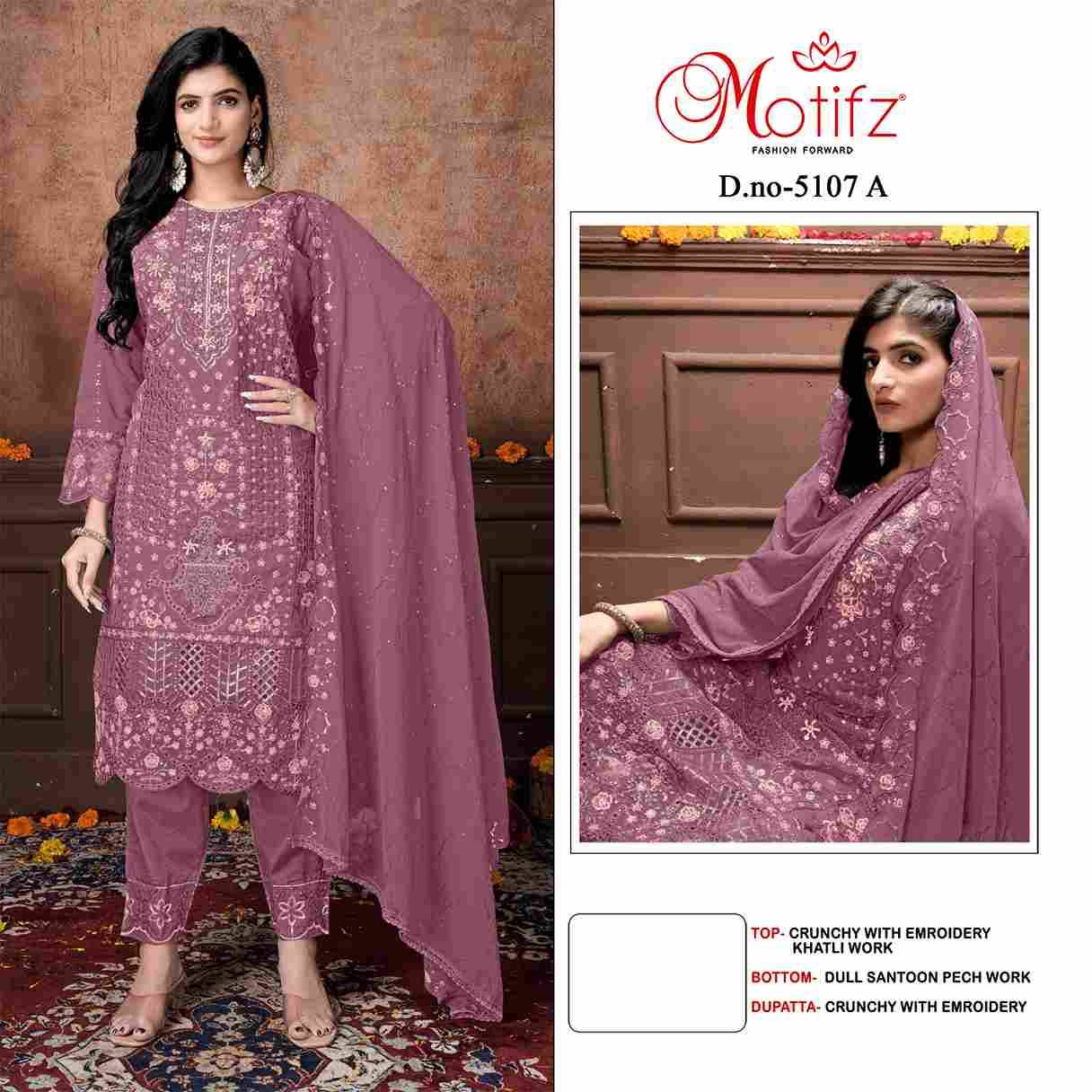 Motifz Hit Design 5107 Colours By Motifz 5107-A To 5107-D Series Beautiful Pakistani Suits Colorful Stylish Fancy Casual Wear & Ethnic Wear Crunchy Dresses At Wholesale Price