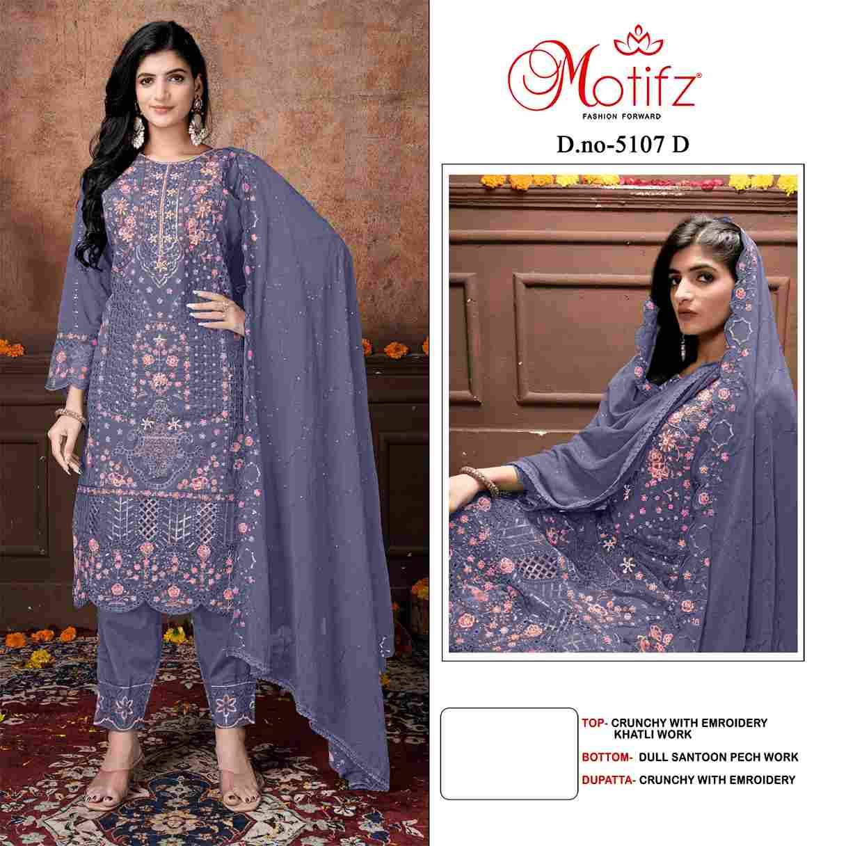 Motifz Hit Design 5107 Colours By Motifz 5107-A To 5107-D Series Beautiful Pakistani Suits Colorful Stylish Fancy Casual Wear & Ethnic Wear Crunchy Dresses At Wholesale Price