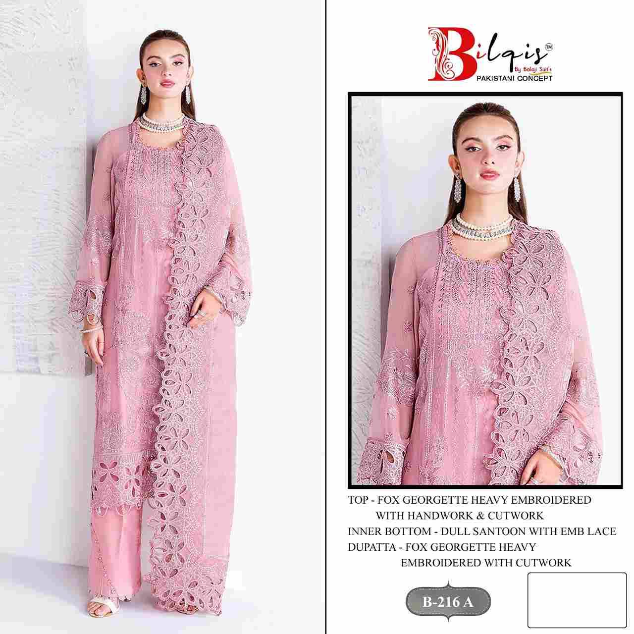 Bilqis 216 Colours By Bilqis 216-A To 216-D Series Beautiful Pakistani Suits Stylish Fancy Colorful Party Wear & Occasional Wear Faux Georgette Embroidery Dresses At Wholesale Price