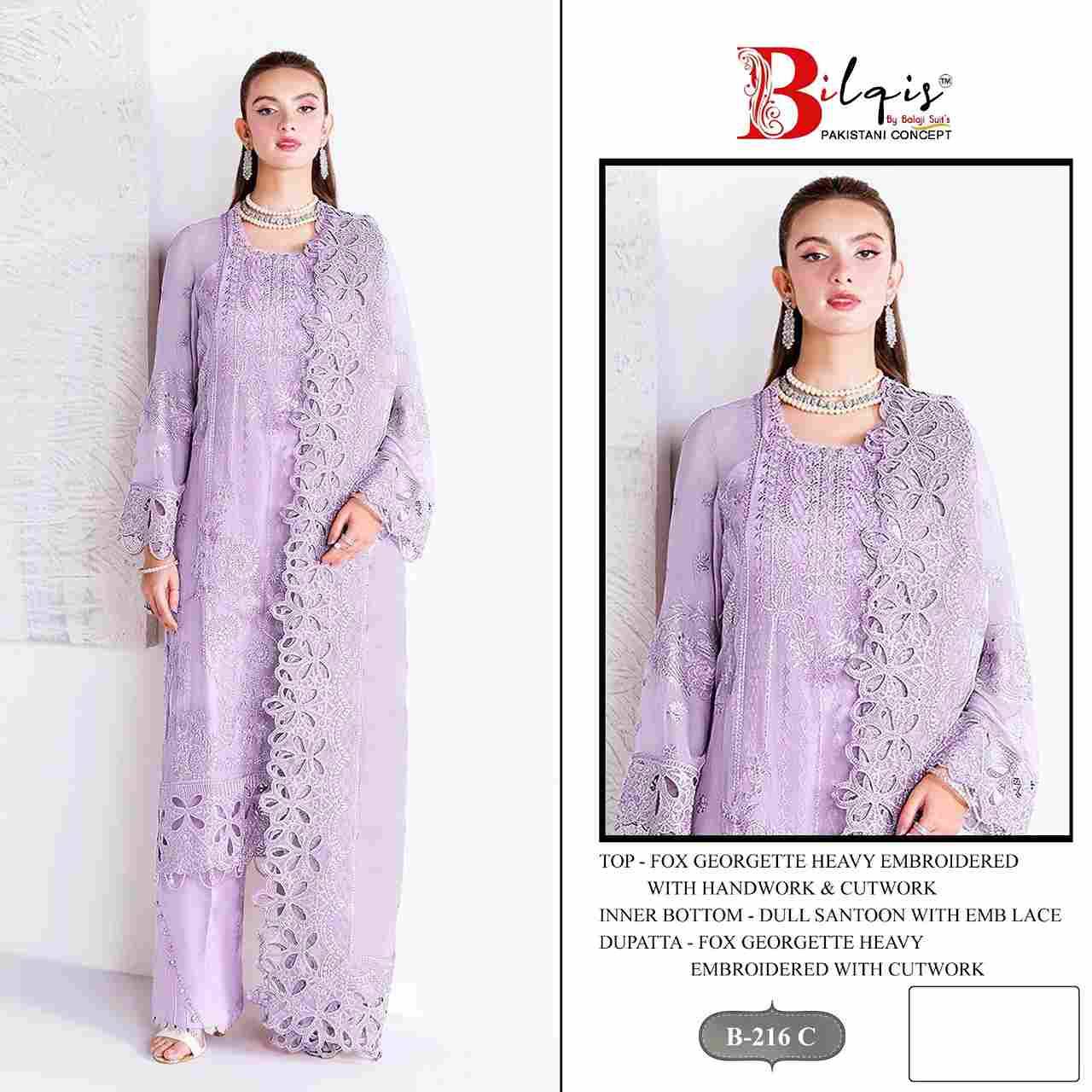 Bilqis 216 Colours By Bilqis 216-A To 216-D Series Beautiful Pakistani Suits Stylish Fancy Colorful Party Wear & Occasional Wear Faux Georgette Embroidery Dresses At Wholesale Price