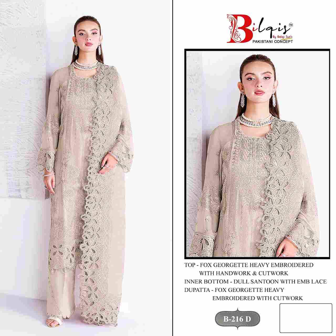 Bilqis 216 Colours By Bilqis 216-A To 216-D Series Beautiful Pakistani Suits Stylish Fancy Colorful Party Wear & Occasional Wear Faux Georgette Embroidery Dresses At Wholesale Price