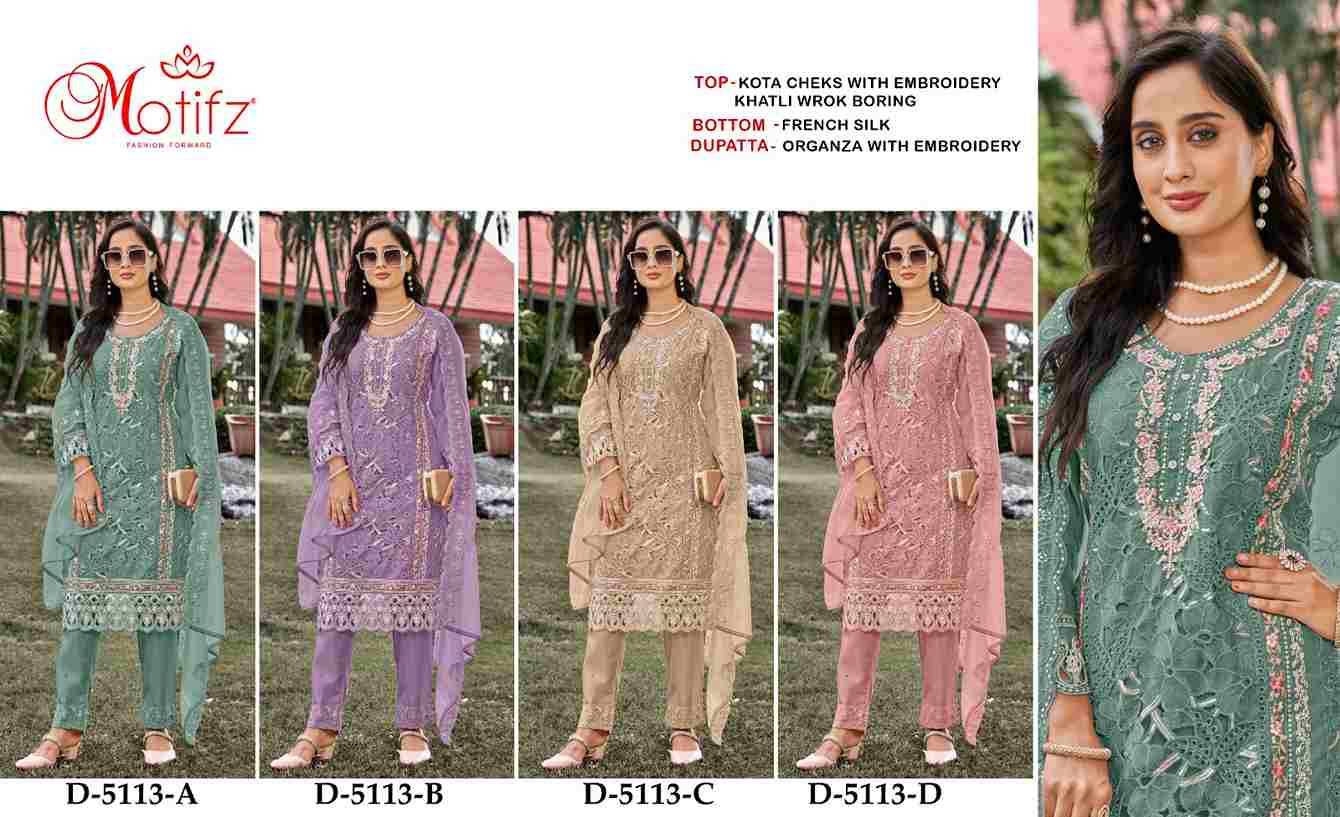 Motifz Hit Design 5113 Colours By Motifz 5113-A To 5113-D Series Beautiful Pakistani Suits Colorful Stylish Fancy Casual Wear & Ethnic Wear Kota Checks Prints Dresses At Wholesale Price