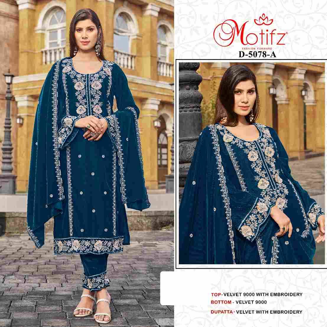 Motifz Hit Design 5078 Colours By Motifz 5078-A To 5078-D Series Beautiful Pakistani Suits Colorful Stylish Fancy Casual Wear & Ethnic Wear Velvet Dresses At Wholesale Price